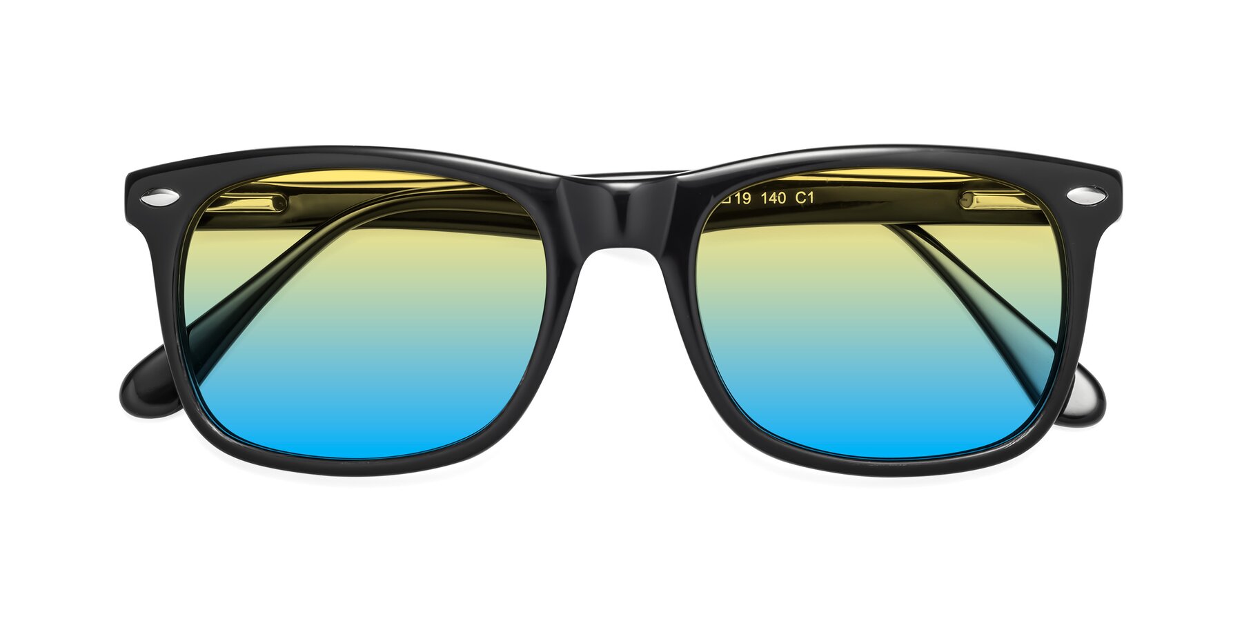 Folded Front of 007 in Black with Yellow / Blue Gradient Lenses