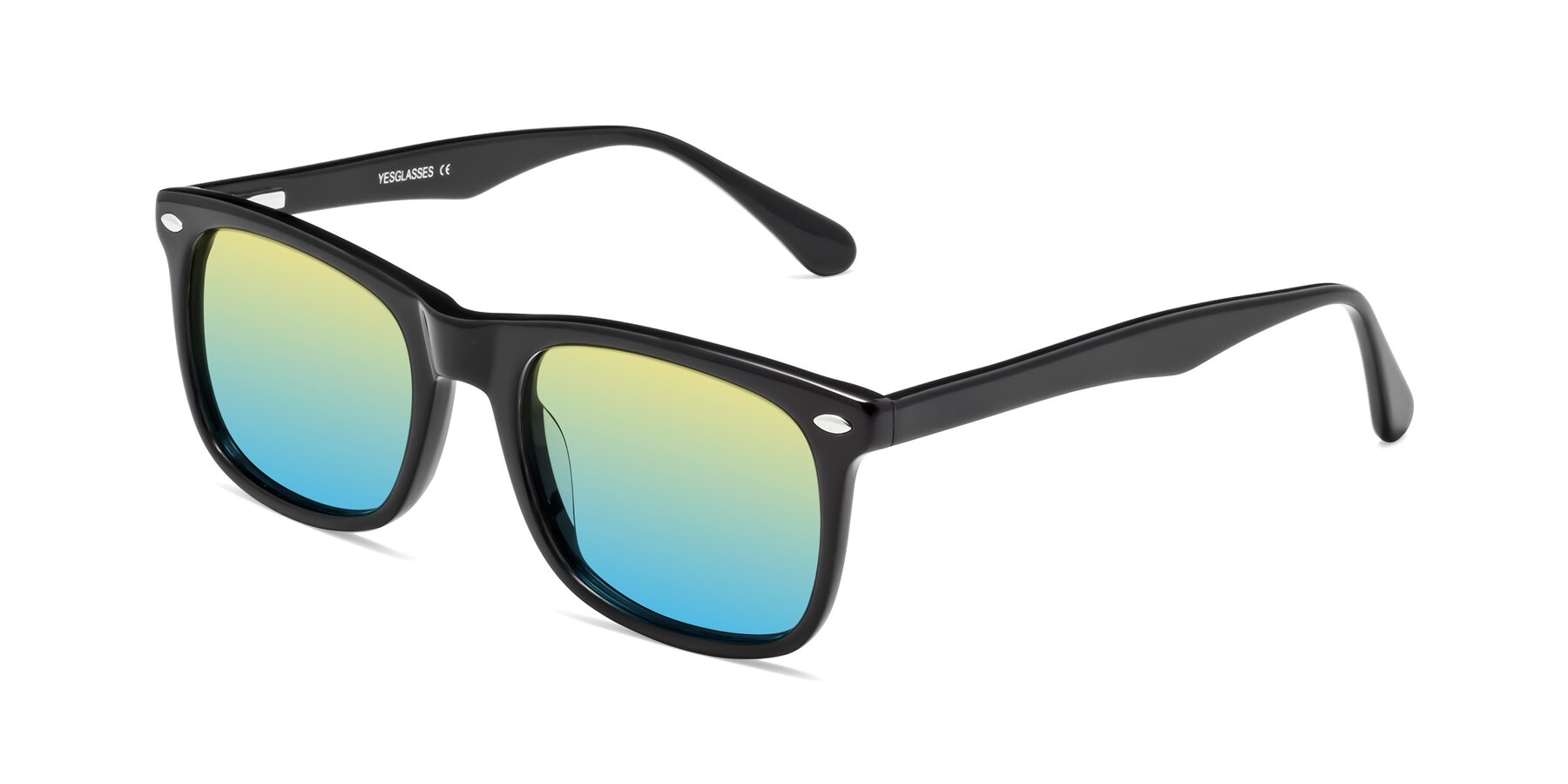 Angle of 007 in Black with Yellow / Blue Gradient Lenses
