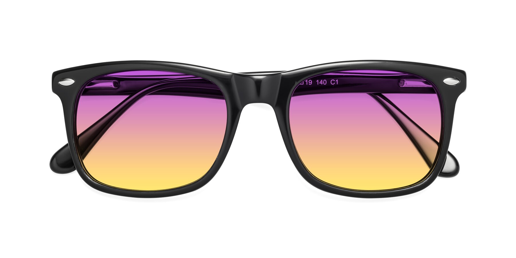 Folded Front of 007 in Black with Purple / Yellow Gradient Lenses
