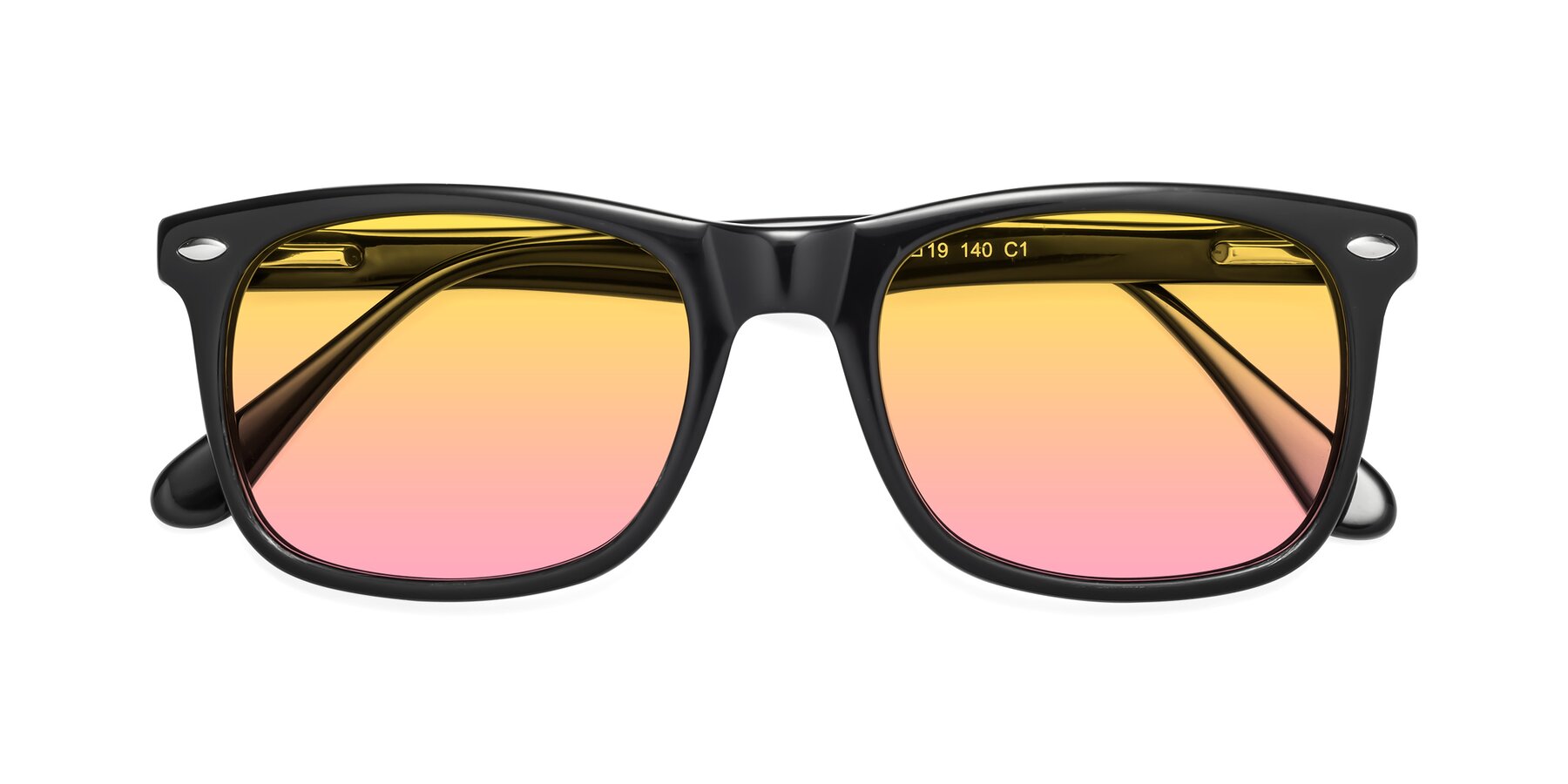 Folded Front of 007 in Black with Yellow / Pink Gradient Lenses
