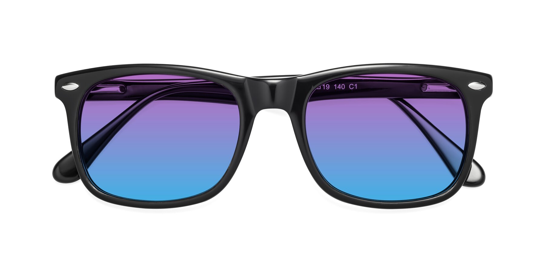 Folded Front of 007 in Black with Purple / Blue Gradient Lenses