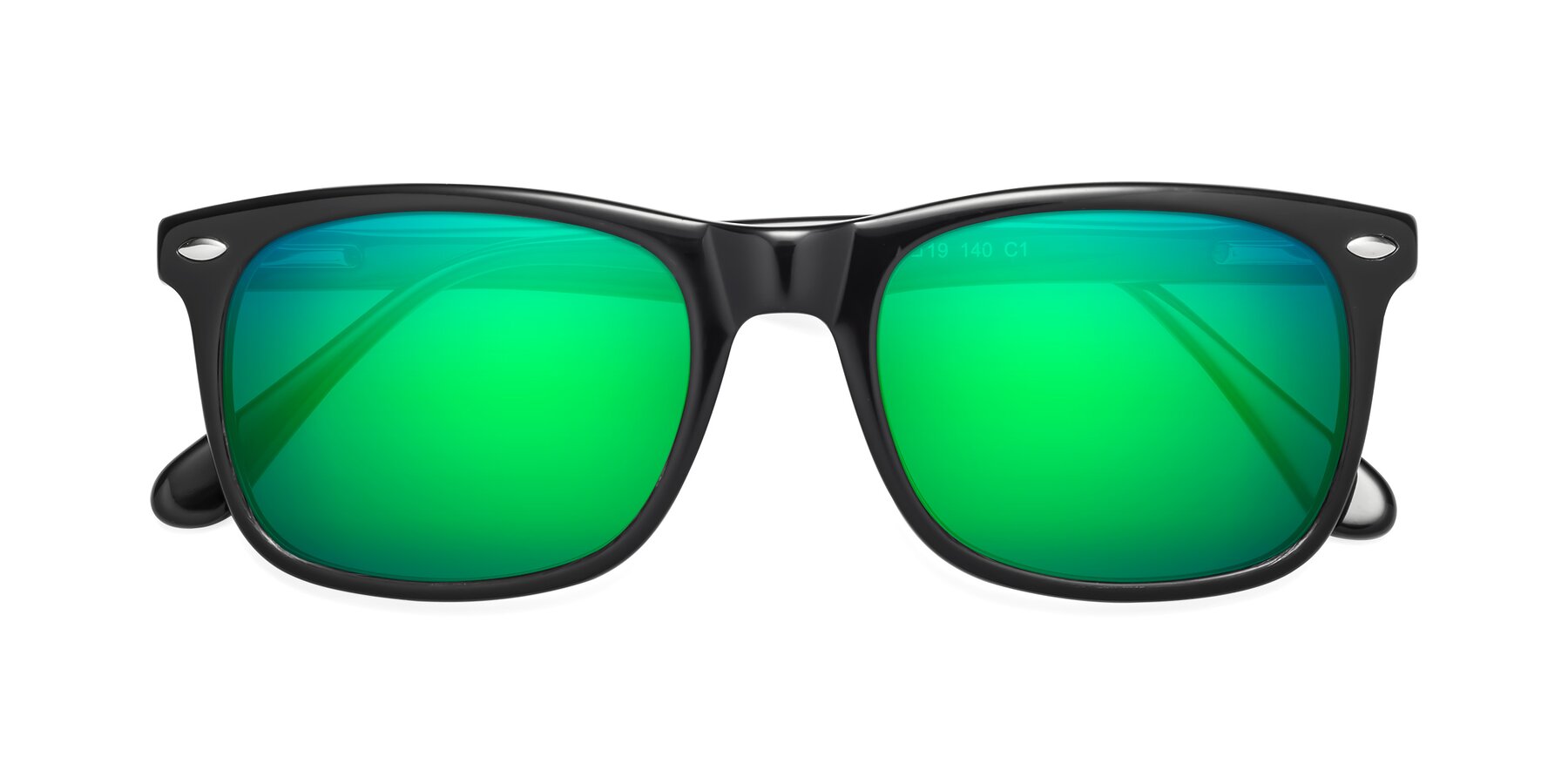 Folded Front of 007 in Black with Green Mirrored Lenses