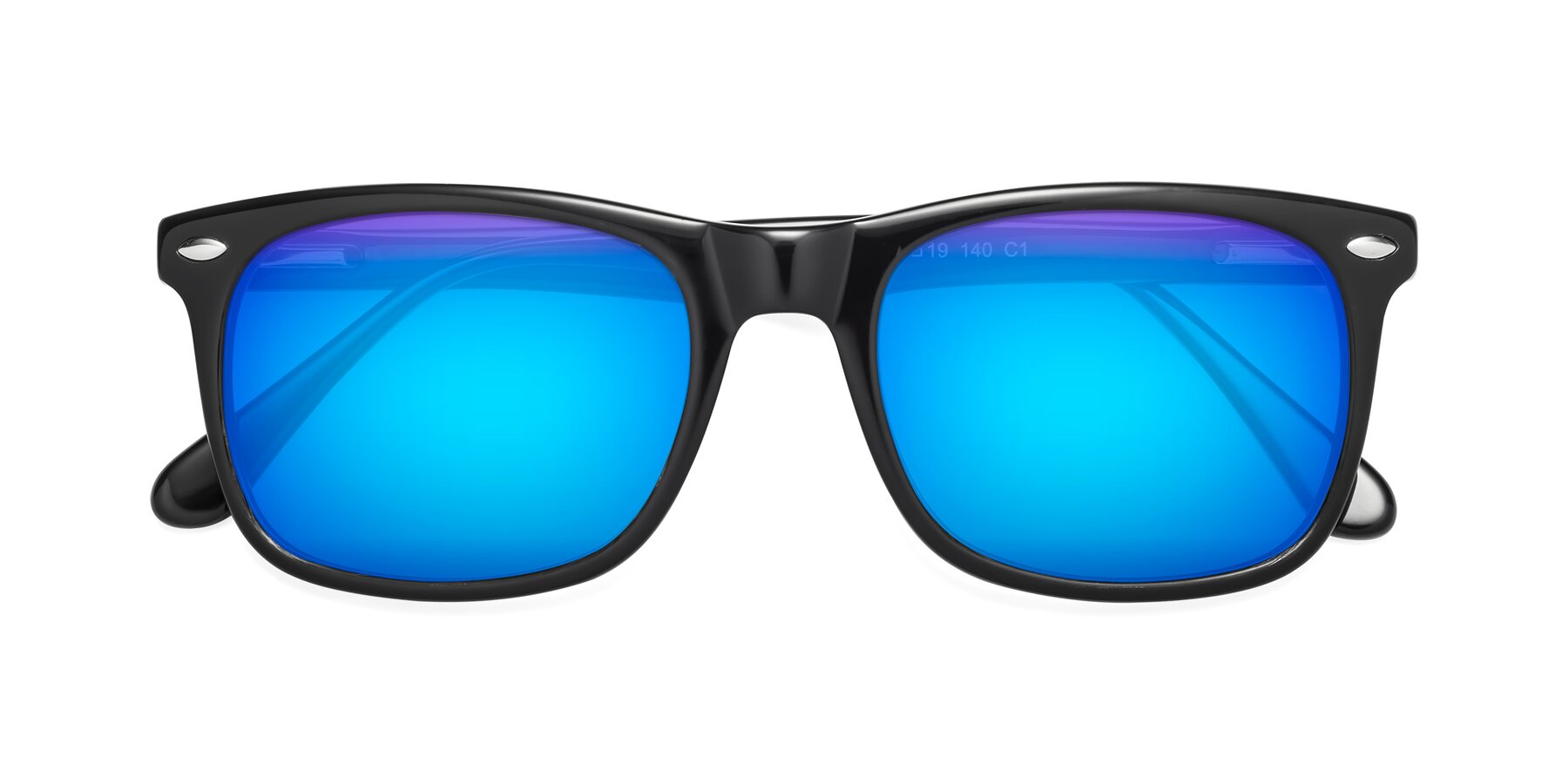 Folded Front of 007 in Black with Blue Mirrored Lenses