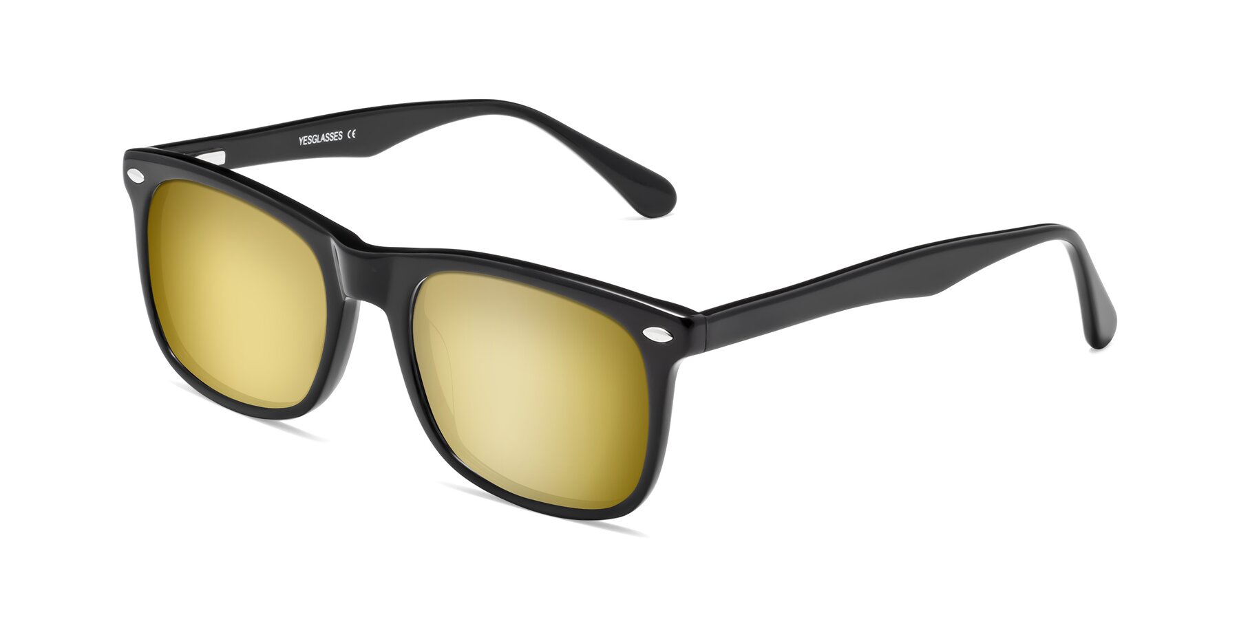 Angle of 007 in Black with Gold Mirrored Lenses