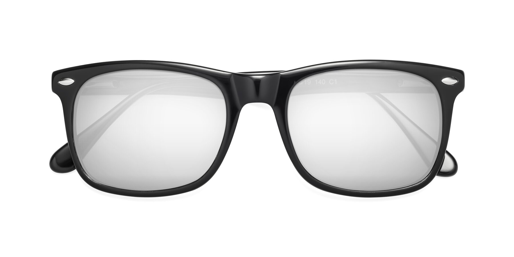 Folded Front of 007 in Black with Silver Mirrored Lenses
