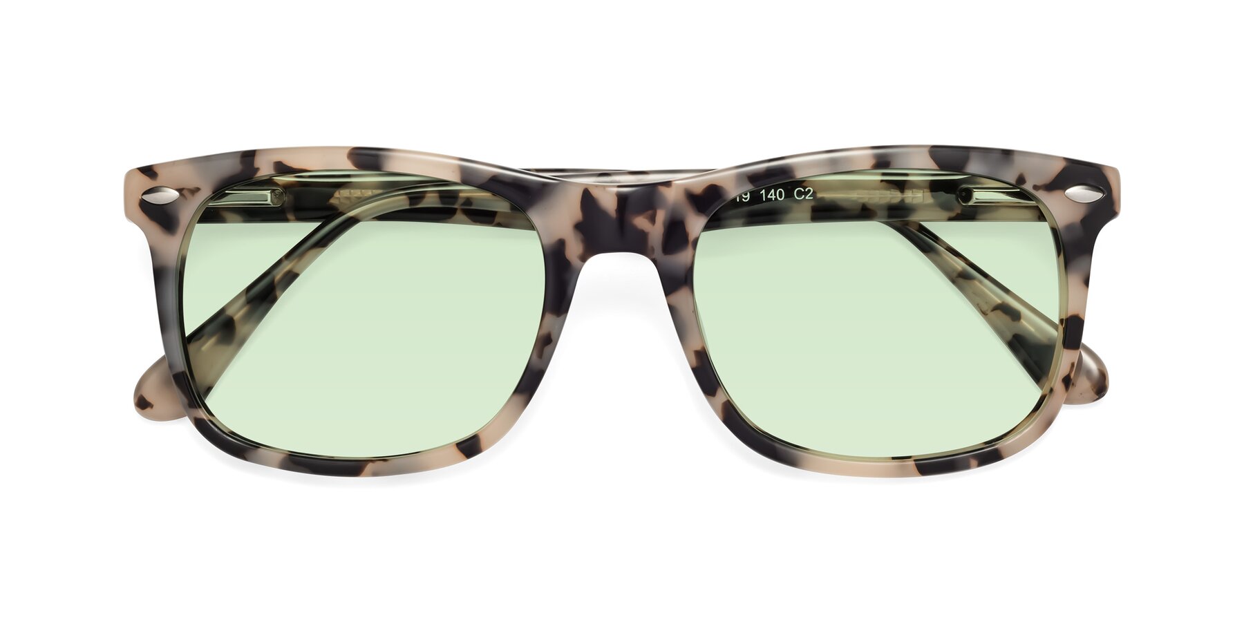 Folded Front of 007 in Havana with Light Green Tinted Lenses