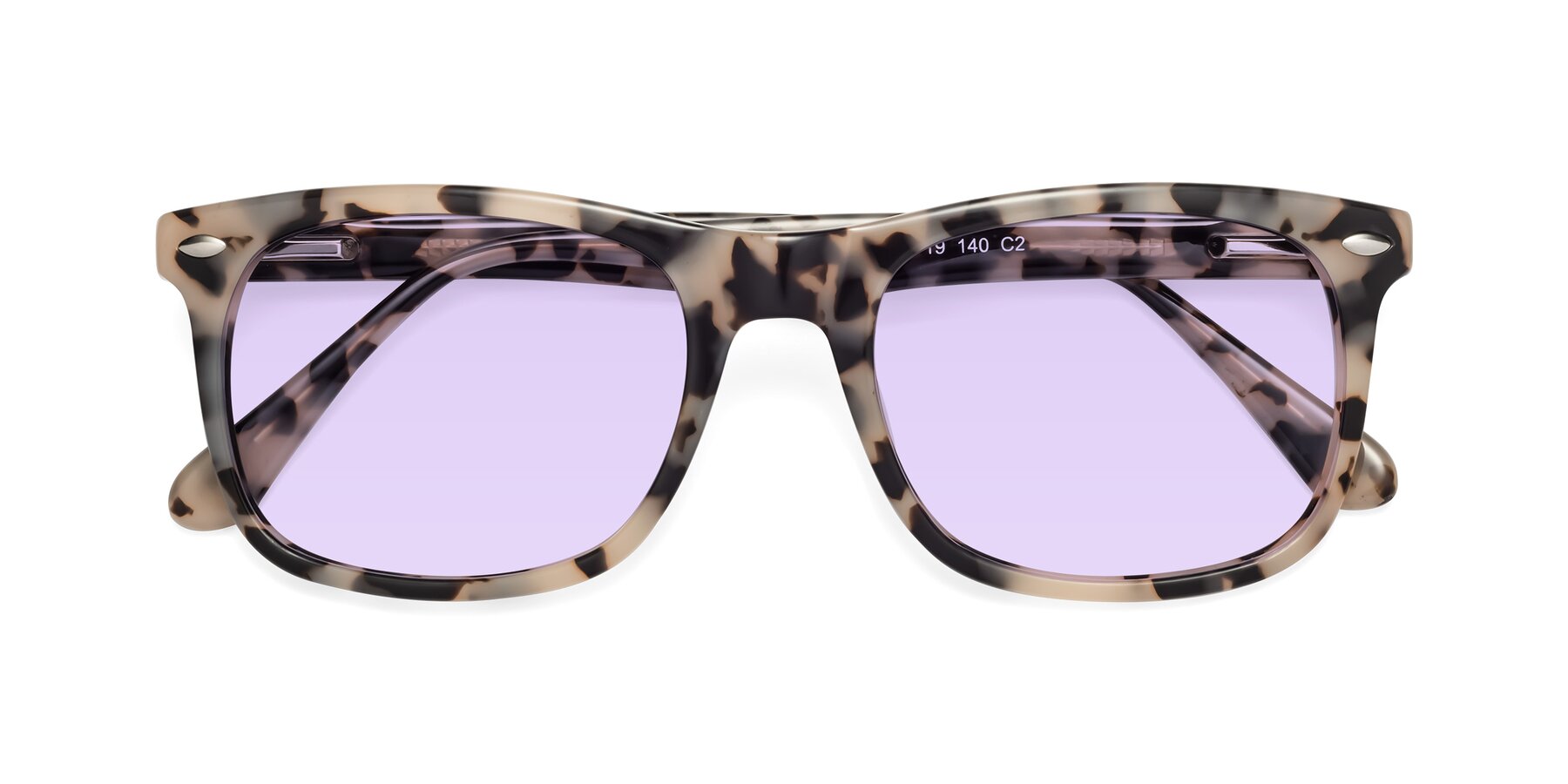 Folded Front of 007 in Havana with Light Purple Tinted Lenses