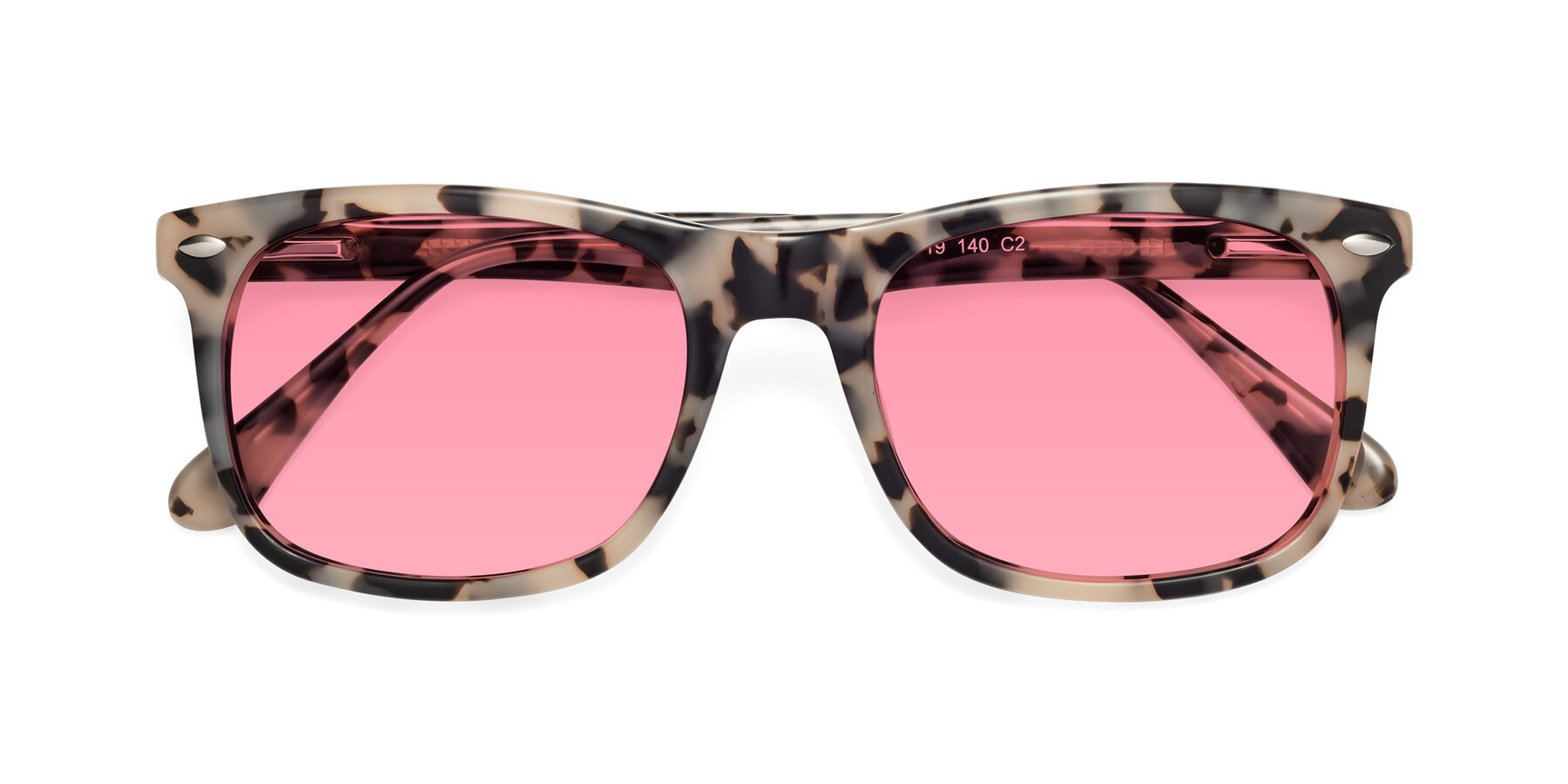Folded Front of 007 in Havana with Pink Tinted Lenses