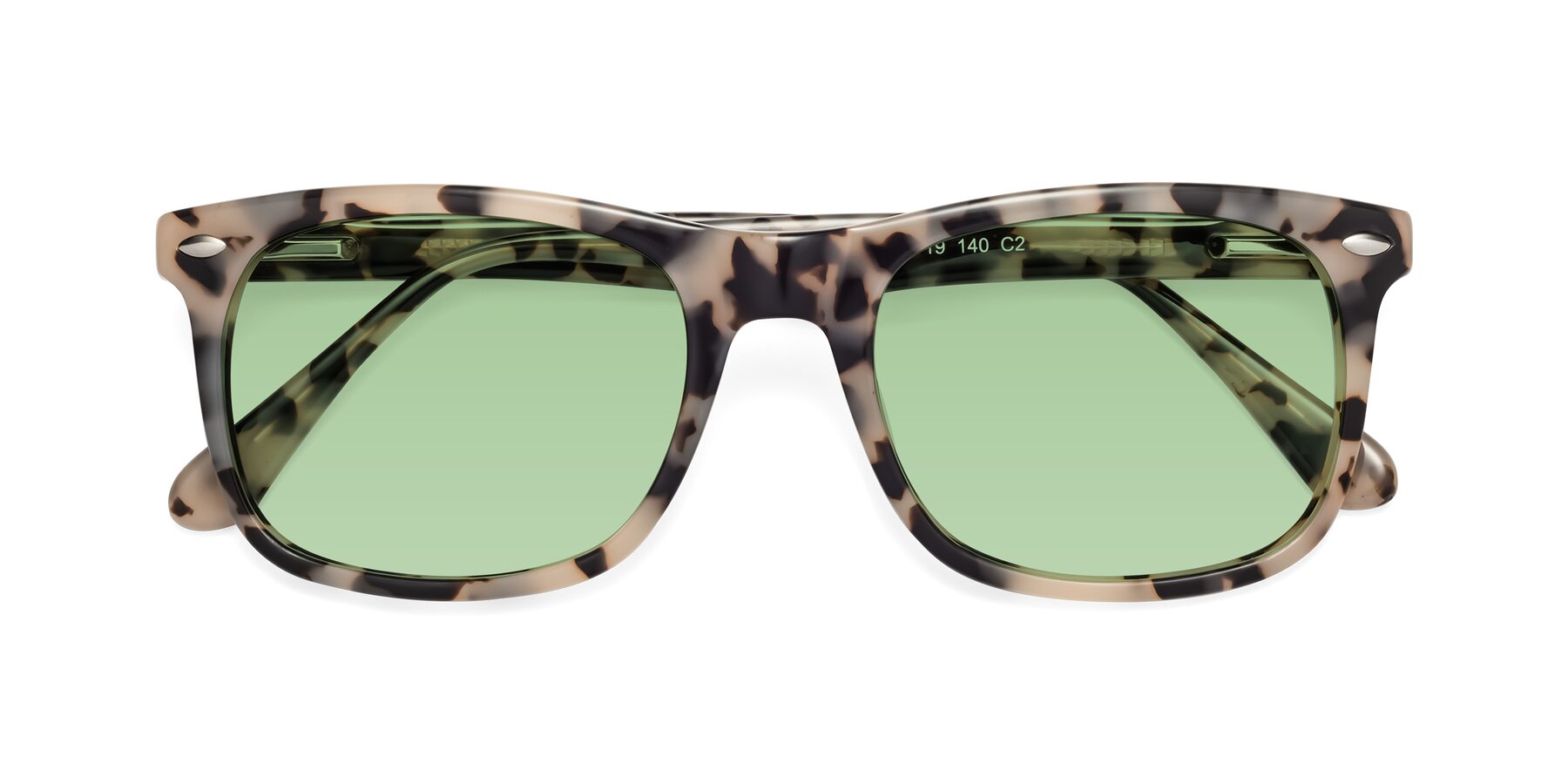 Folded Front of 007 in Havana with Medium Green Tinted Lenses