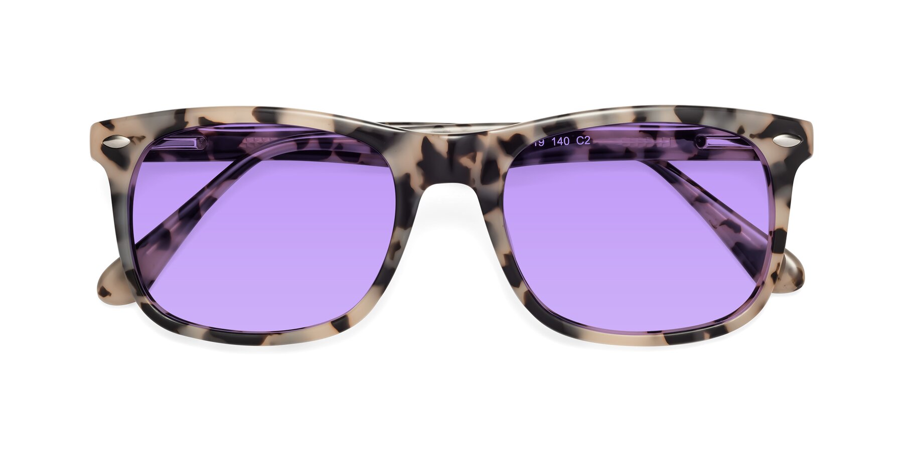 Folded Front of 007 in Havana with Medium Purple Tinted Lenses
