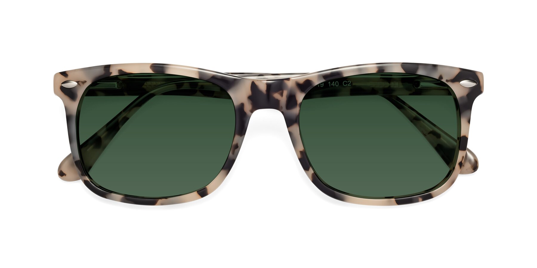 Folded Front of 007 in Havana with Green Tinted Lenses