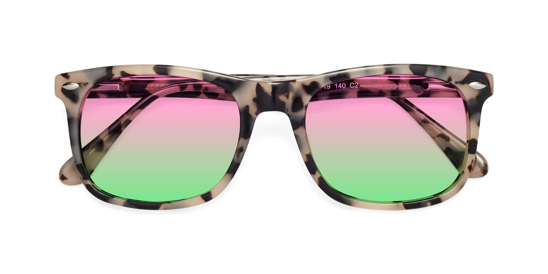 Folded Front of 007 in Havana with Pink / Green Gradient Lenses
