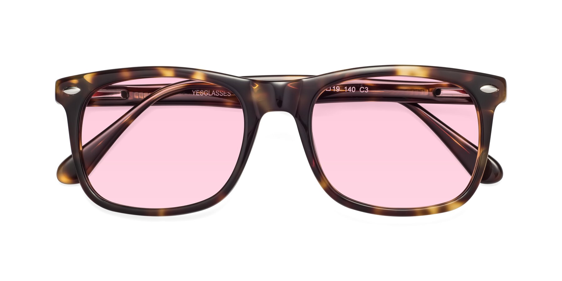 Folded Front of 007 in Yellow Tortoise with Light Pink Tinted Lenses