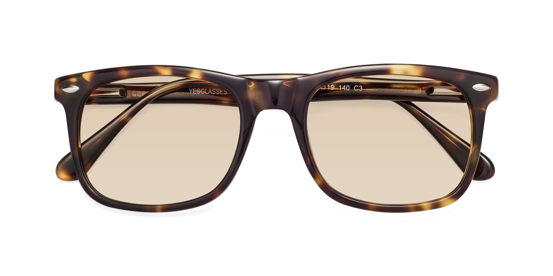 Folded Front of 007 in Yellow Tortoise with Light Brown Tinted Lenses