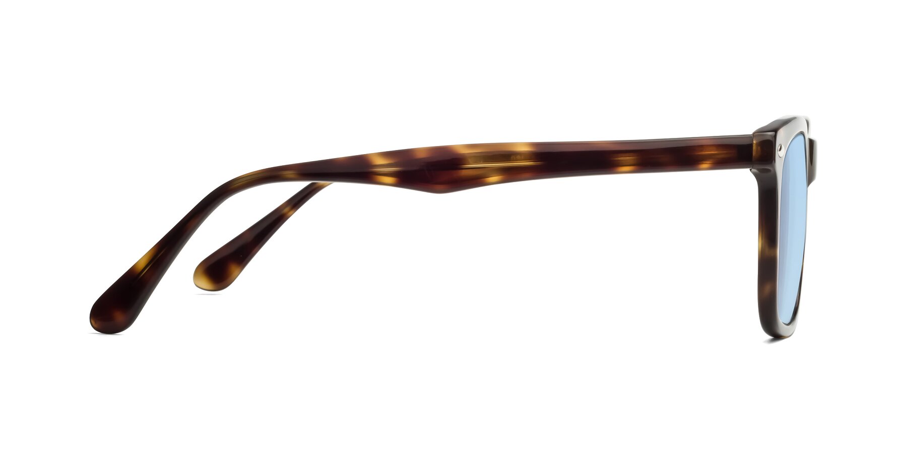 Side of 007 in Yellow Tortoise with Light Blue Tinted Lenses