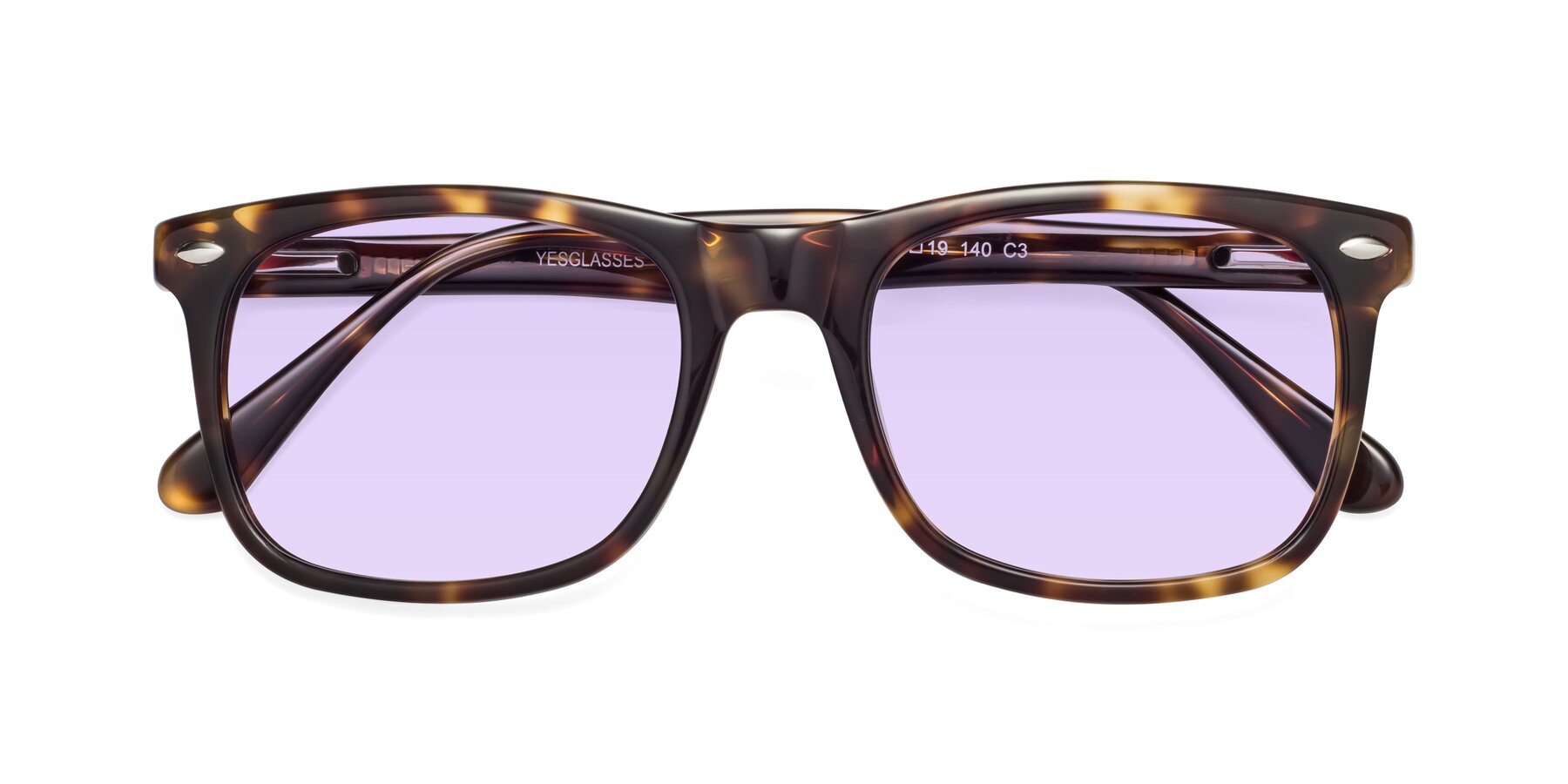 Folded Front of 007 in Yellow Tortoise with Light Purple Tinted Lenses