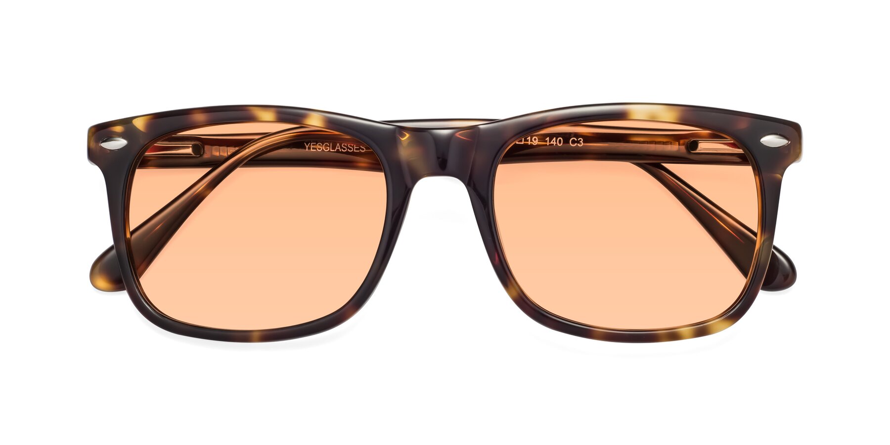 Folded Front of 007 in Yellow Tortoise with Light Orange Tinted Lenses