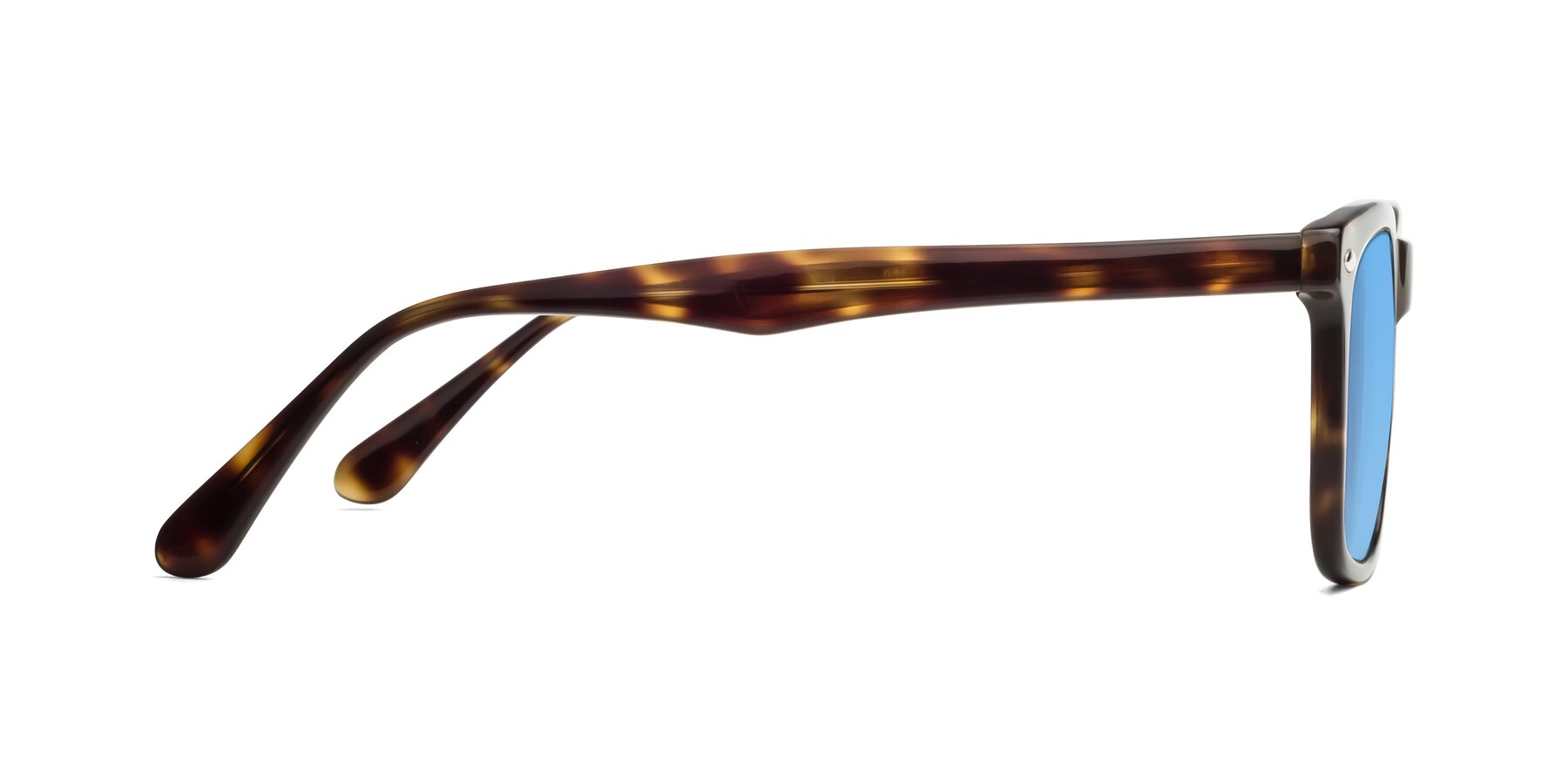 Side of 007 in Yellow Tortoise with Medium Blue Tinted Lenses