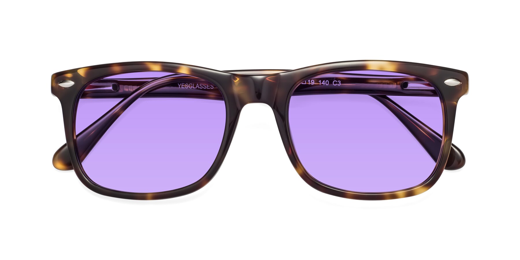 Folded Front of 007 in Yellow Tortoise with Medium Purple Tinted Lenses