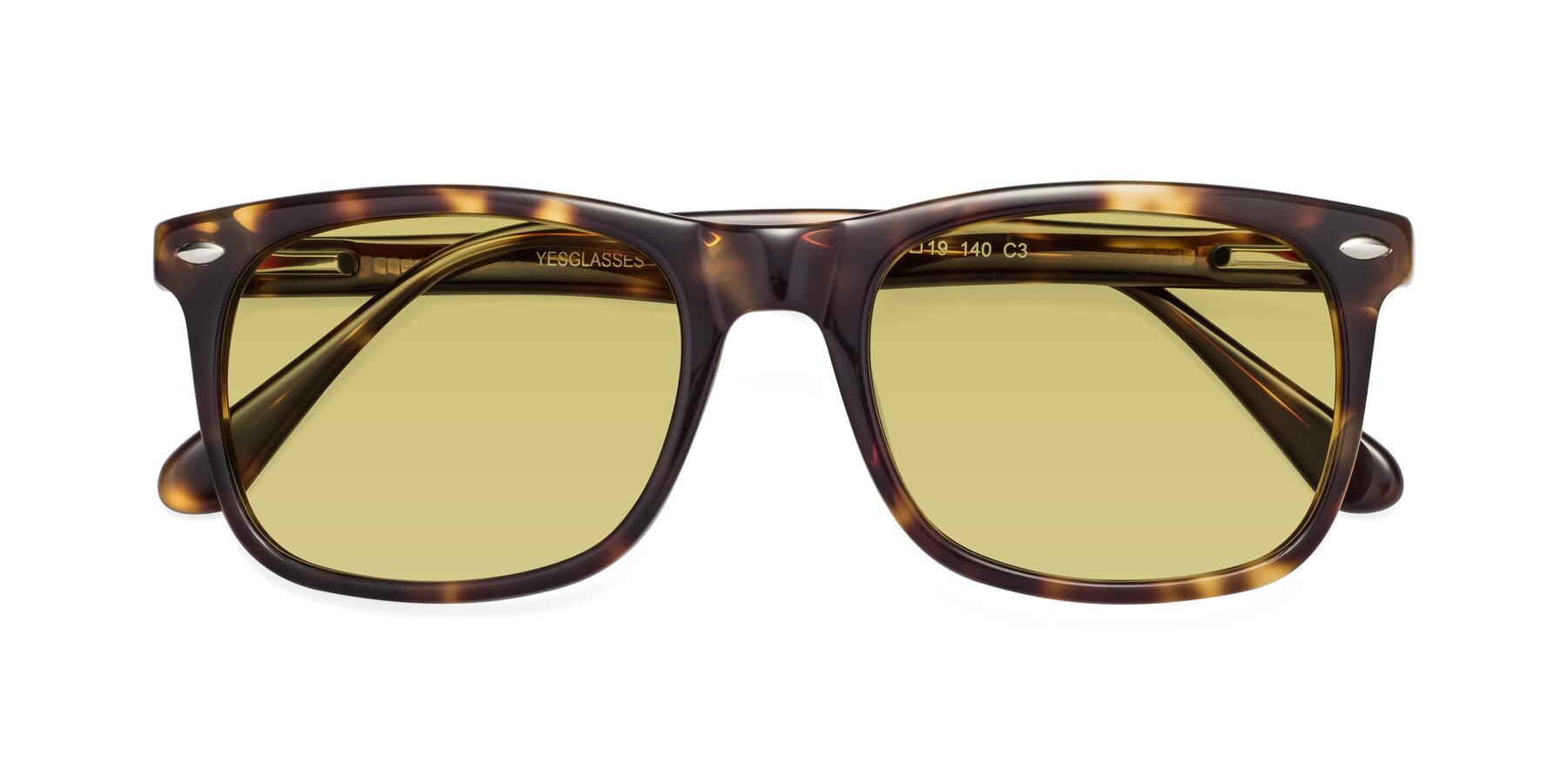 Folded Front of 007 in Yellow Tortoise with Medium Champagne Tinted Lenses