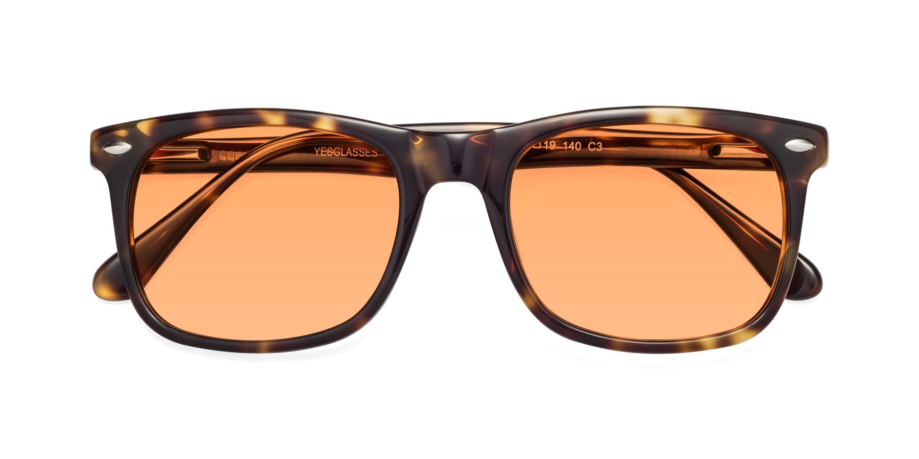Folded Front of 007 in Yellow Tortoise with Medium Orange Tinted Lenses
