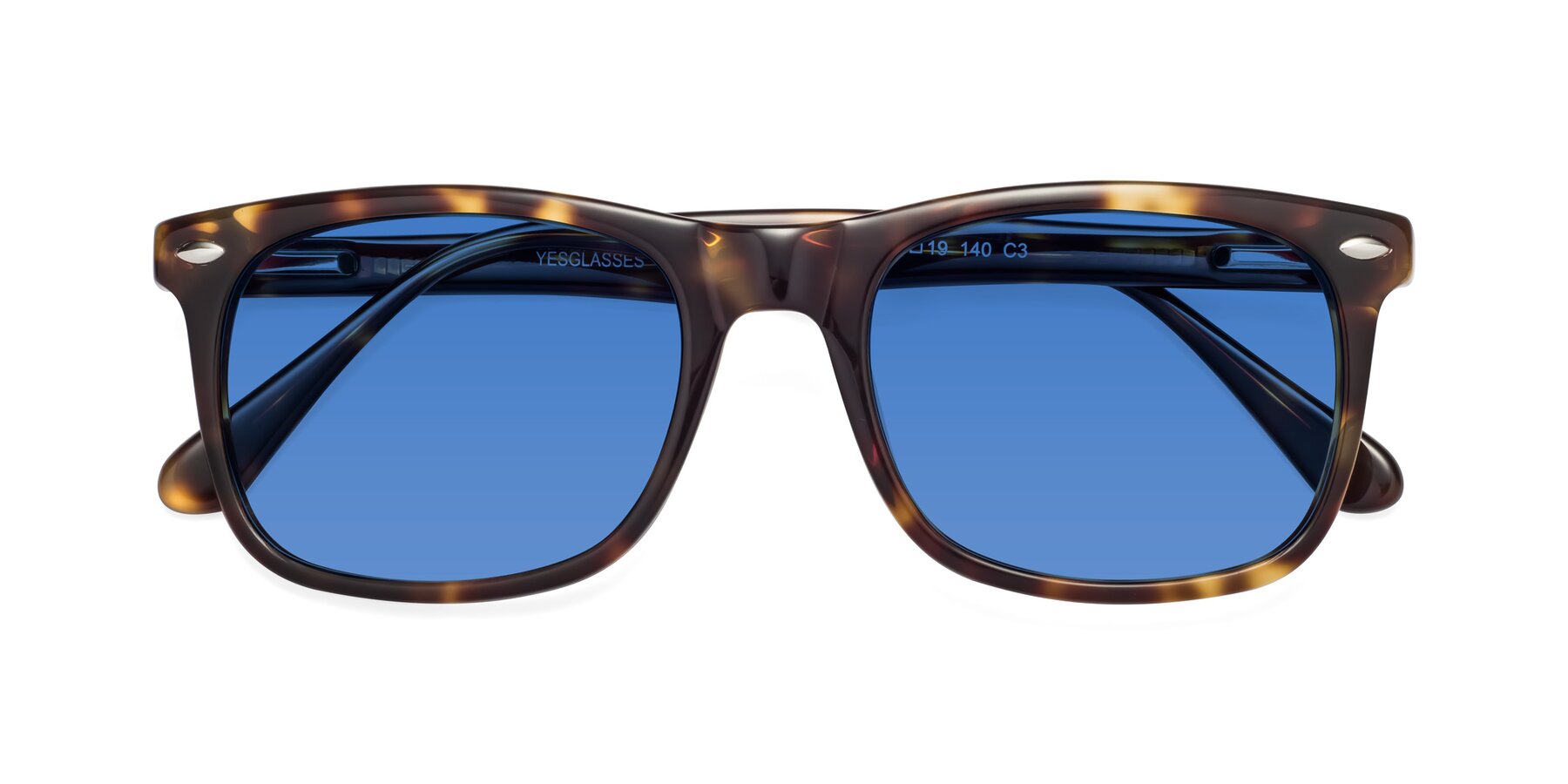 Folded Front of 007 in Yellow Tortoise with Blue Tinted Lenses