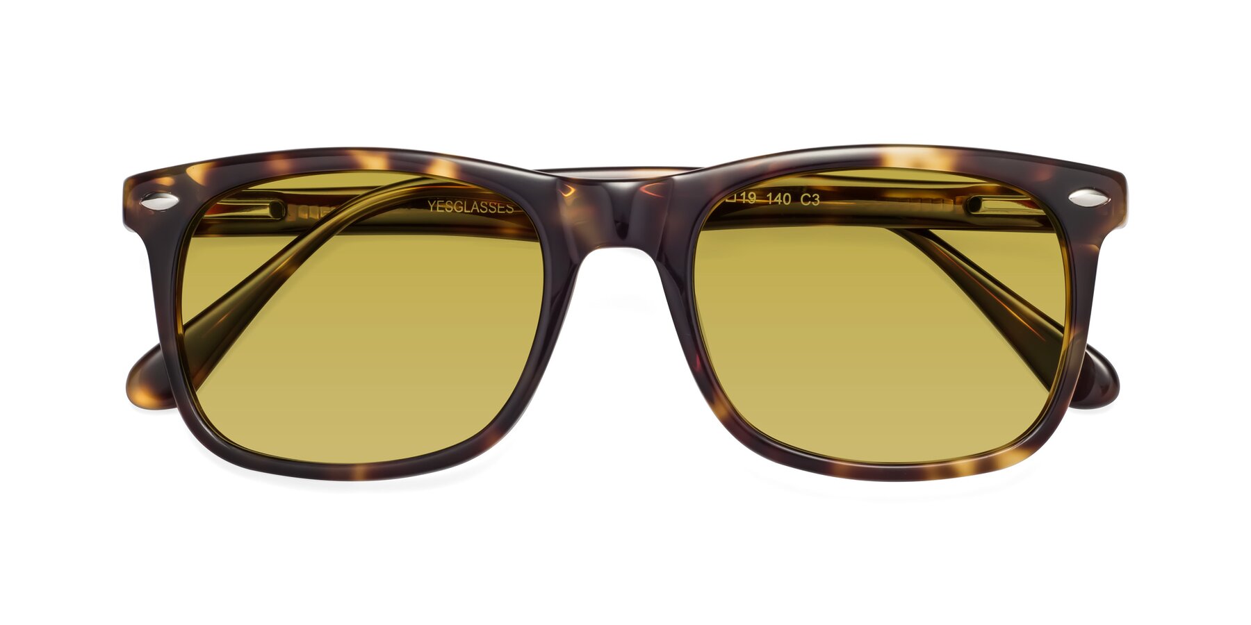 Folded Front of 007 in Yellow Tortoise with Champagne Tinted Lenses