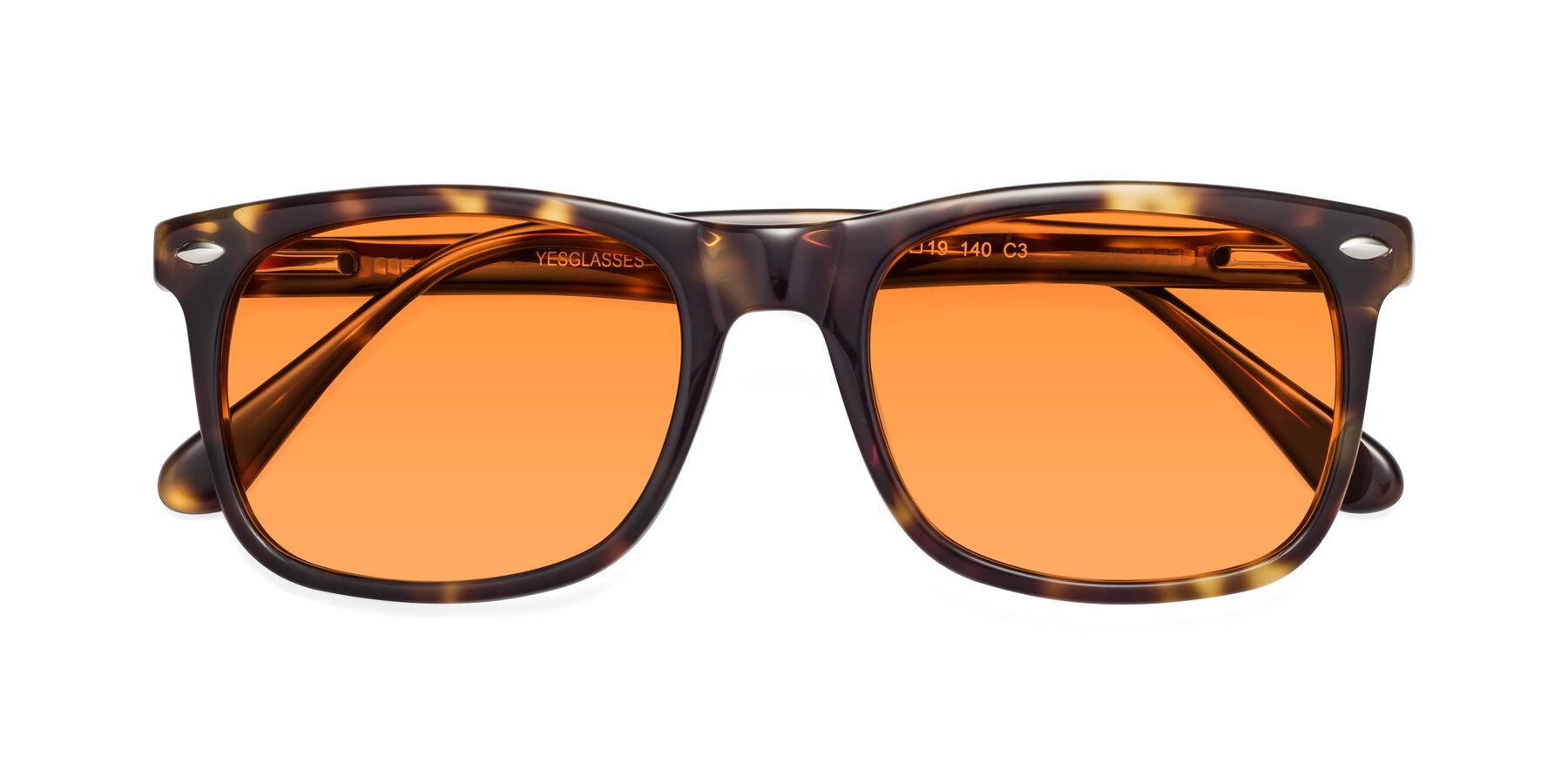 Folded Front of 007 in Yellow Tortoise with Orange Tinted Lenses