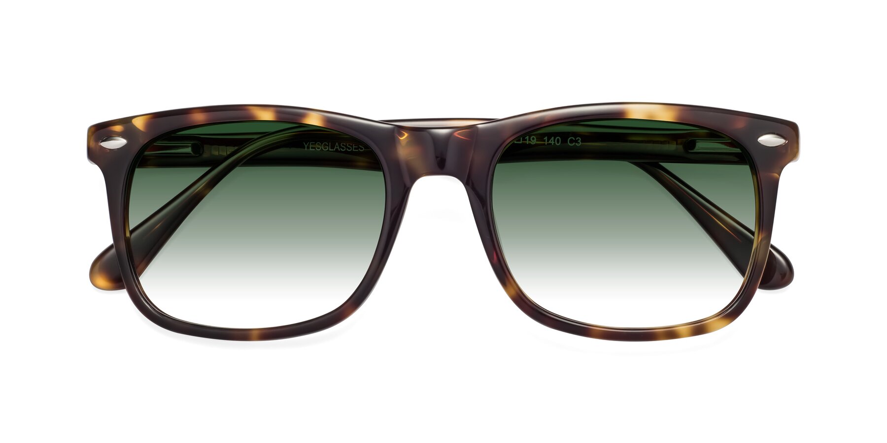 Folded Front of 007 in Yellow Tortoise with Green Gradient Lenses