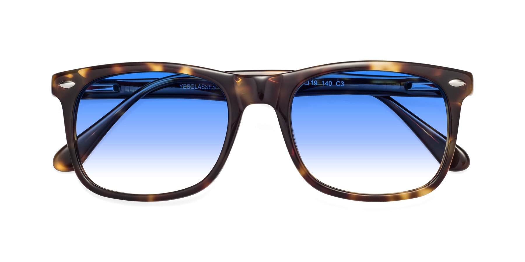 Folded Front of 007 in Yellow Tortoise with Blue Gradient Lenses