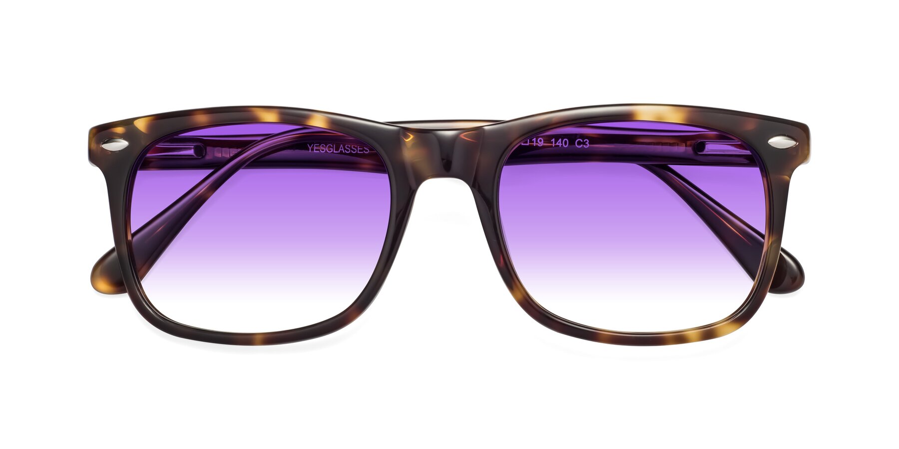 Folded Front of 007 in Yellow Tortoise with Purple Gradient Lenses