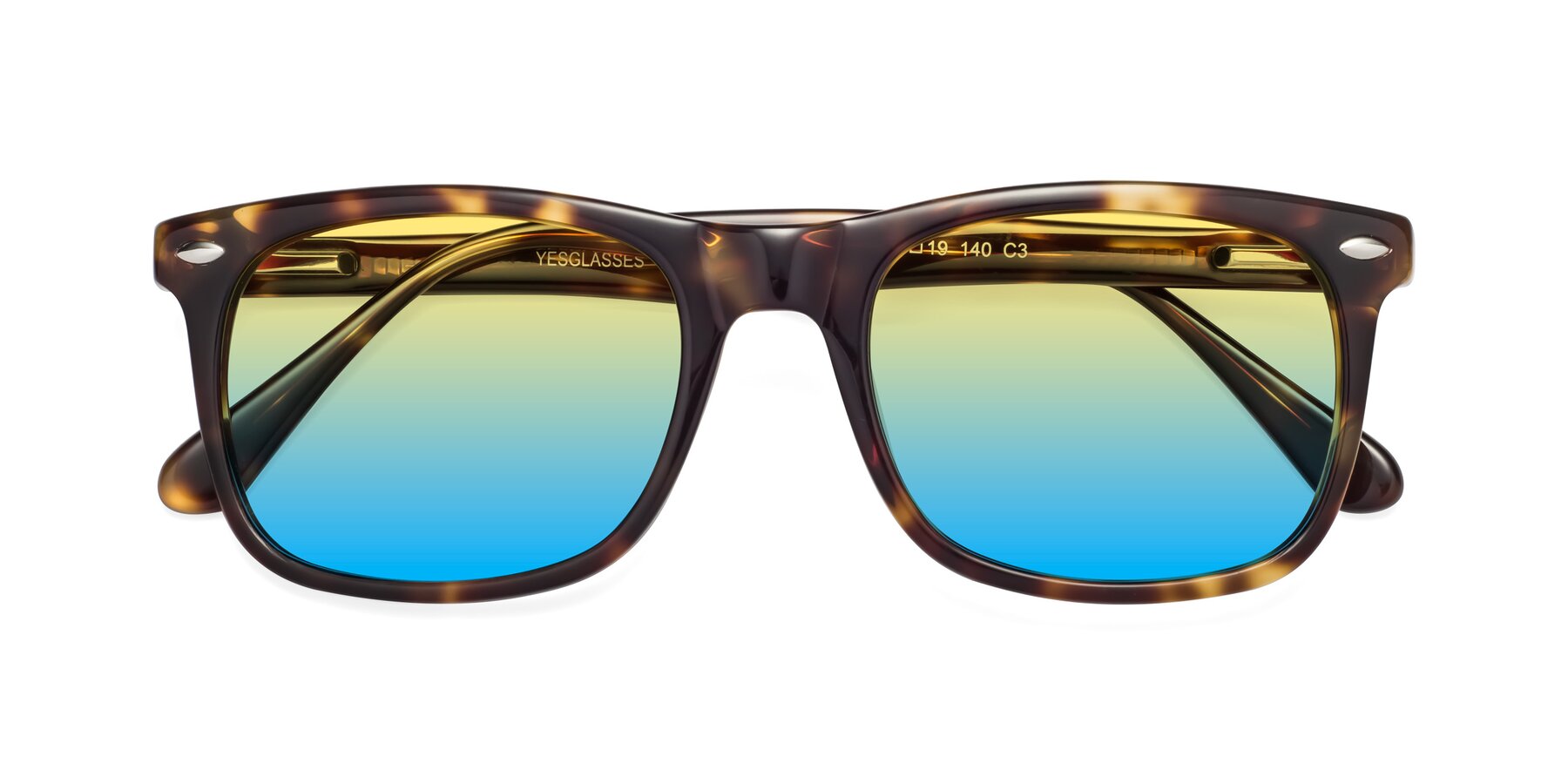 Folded Front of 007 in Yellow Tortoise with Yellow / Blue Gradient Lenses