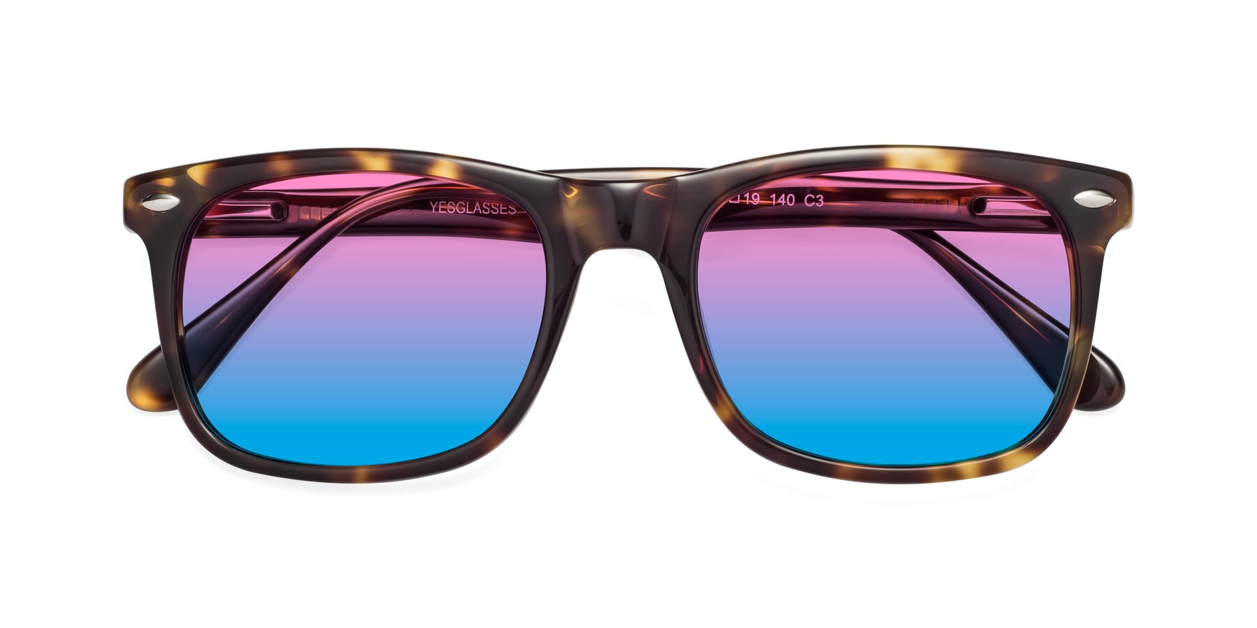 Folded Front of 007 in Yellow Tortoise with Pink / Blue Gradient Lenses