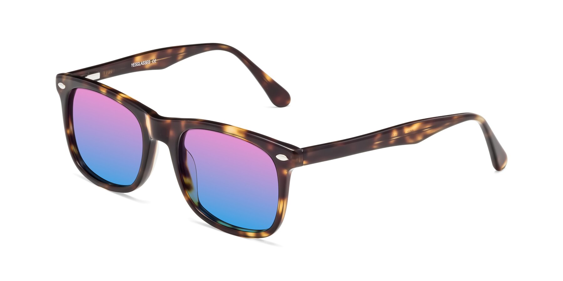 Angle of 007 in Yellow Tortoise with Pink / Blue Gradient Lenses