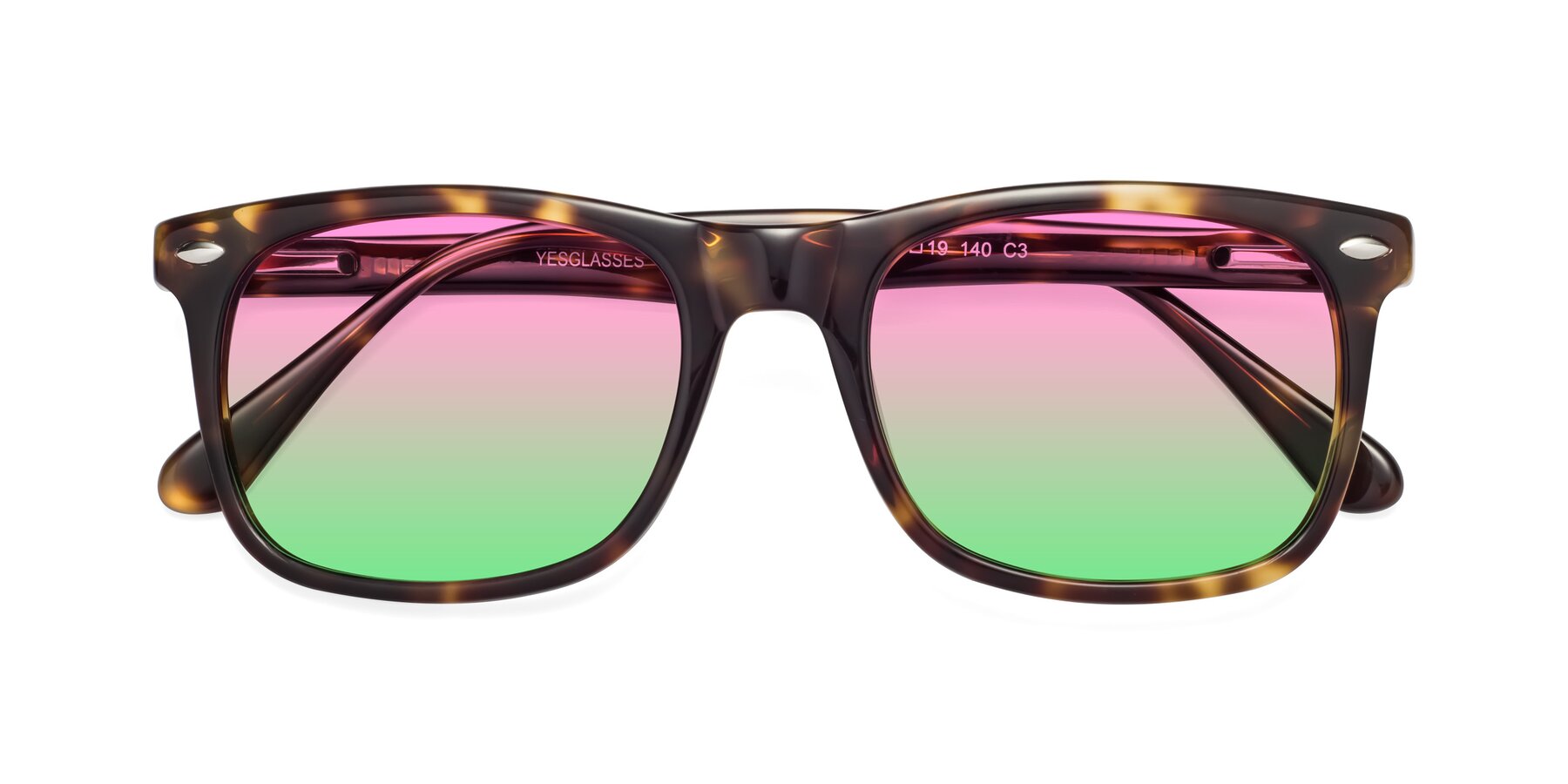 Folded Front of 007 in Yellow Tortoise with Pink / Green Gradient Lenses