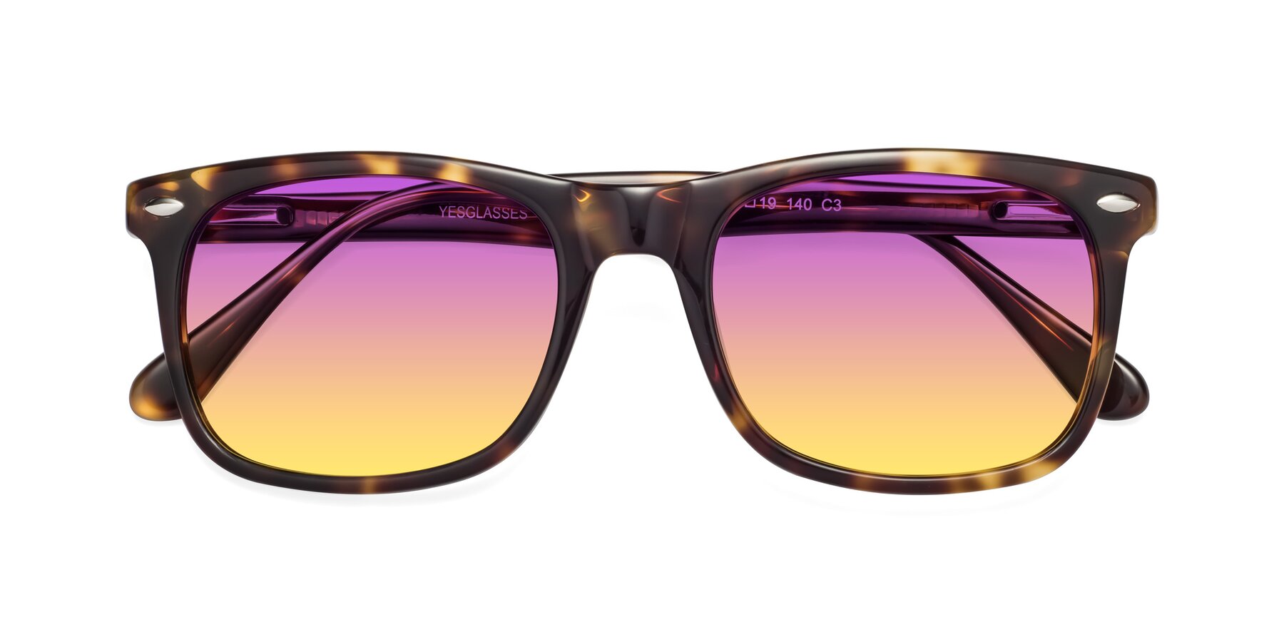 Folded Front of 007 in Yellow Tortoise with Purple / Yellow Gradient Lenses