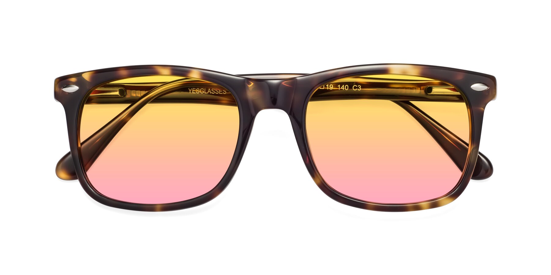 Folded Front of 007 in Yellow Tortoise with Yellow / Pink Gradient Lenses