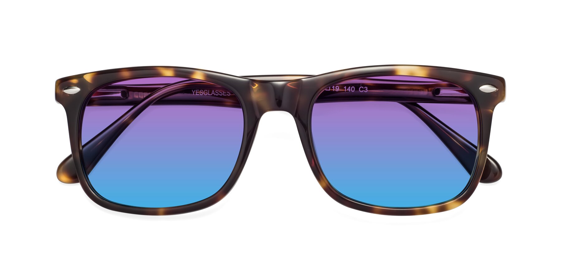Folded Front of 007 in Yellow Tortoise with Purple / Blue Gradient Lenses