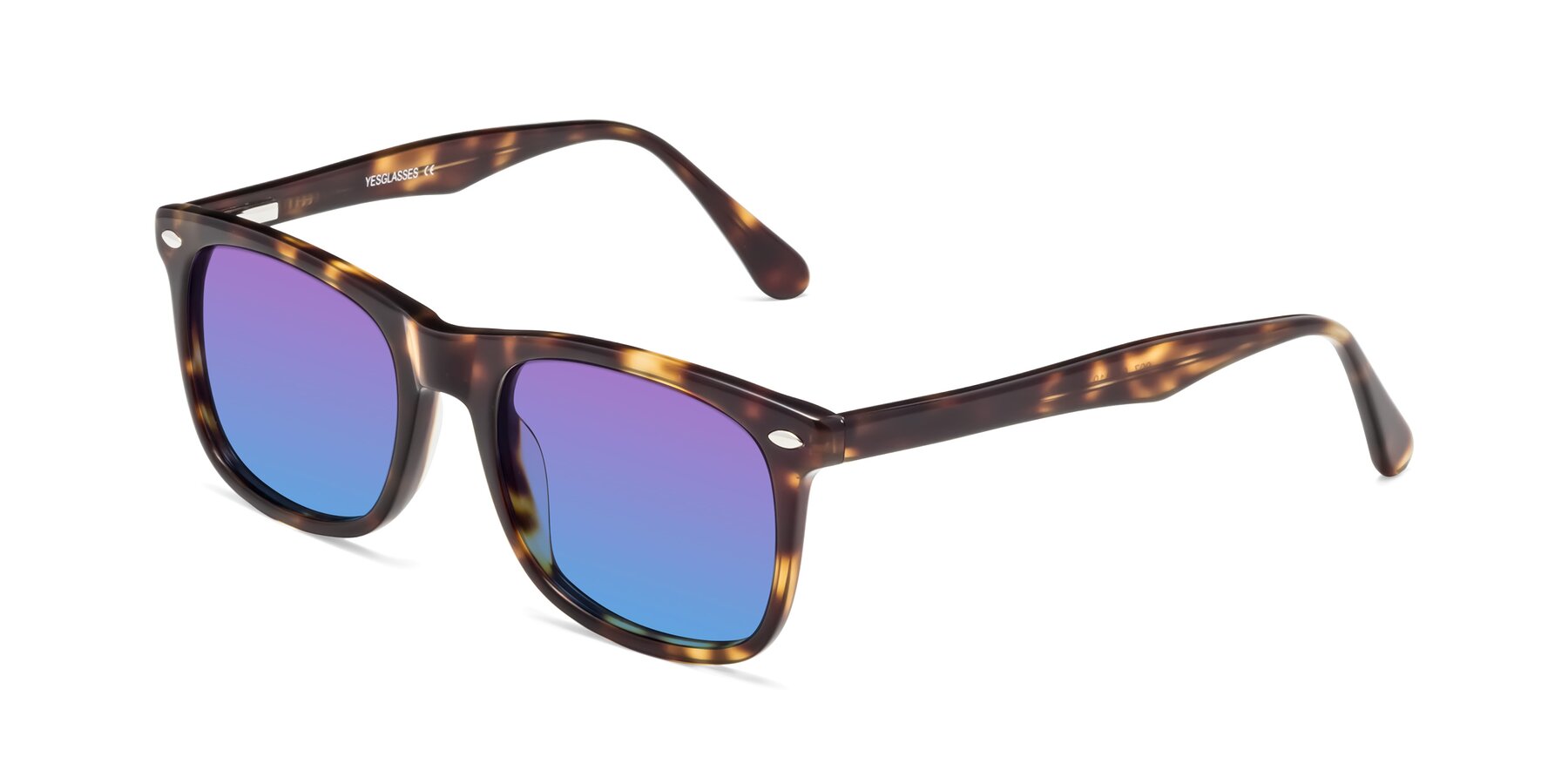 Angle of 007 in Yellow Tortoise with Purple / Blue Gradient Lenses