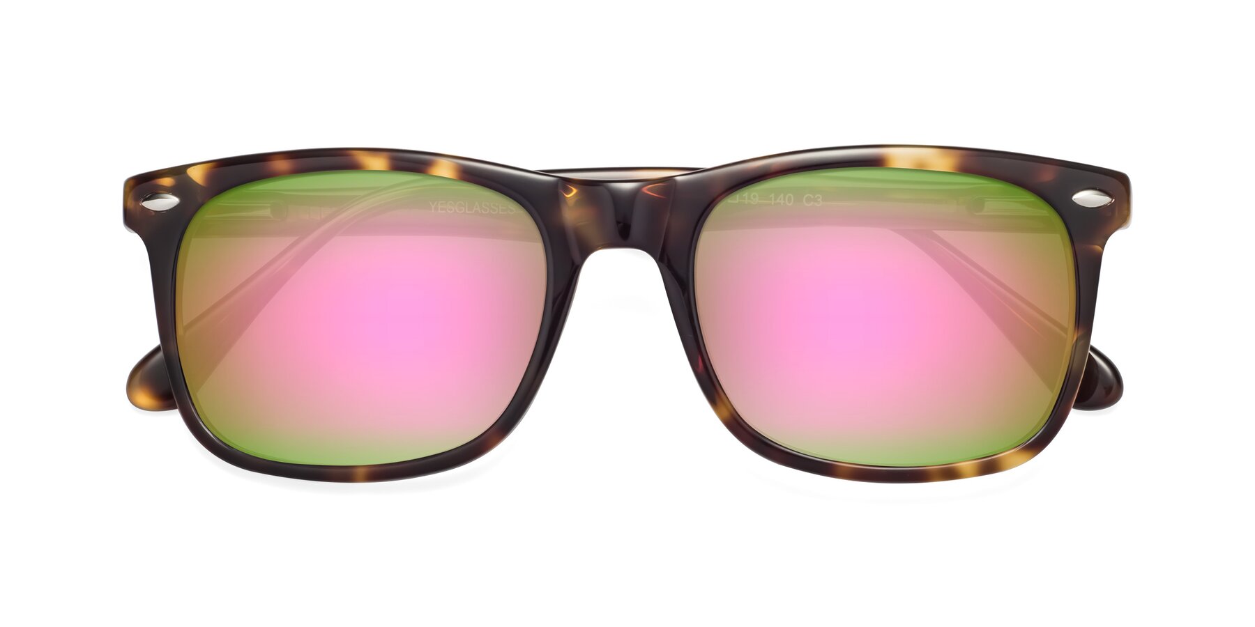 Folded Front of 007 in Yellow Tortoise with Pink Mirrored Lenses