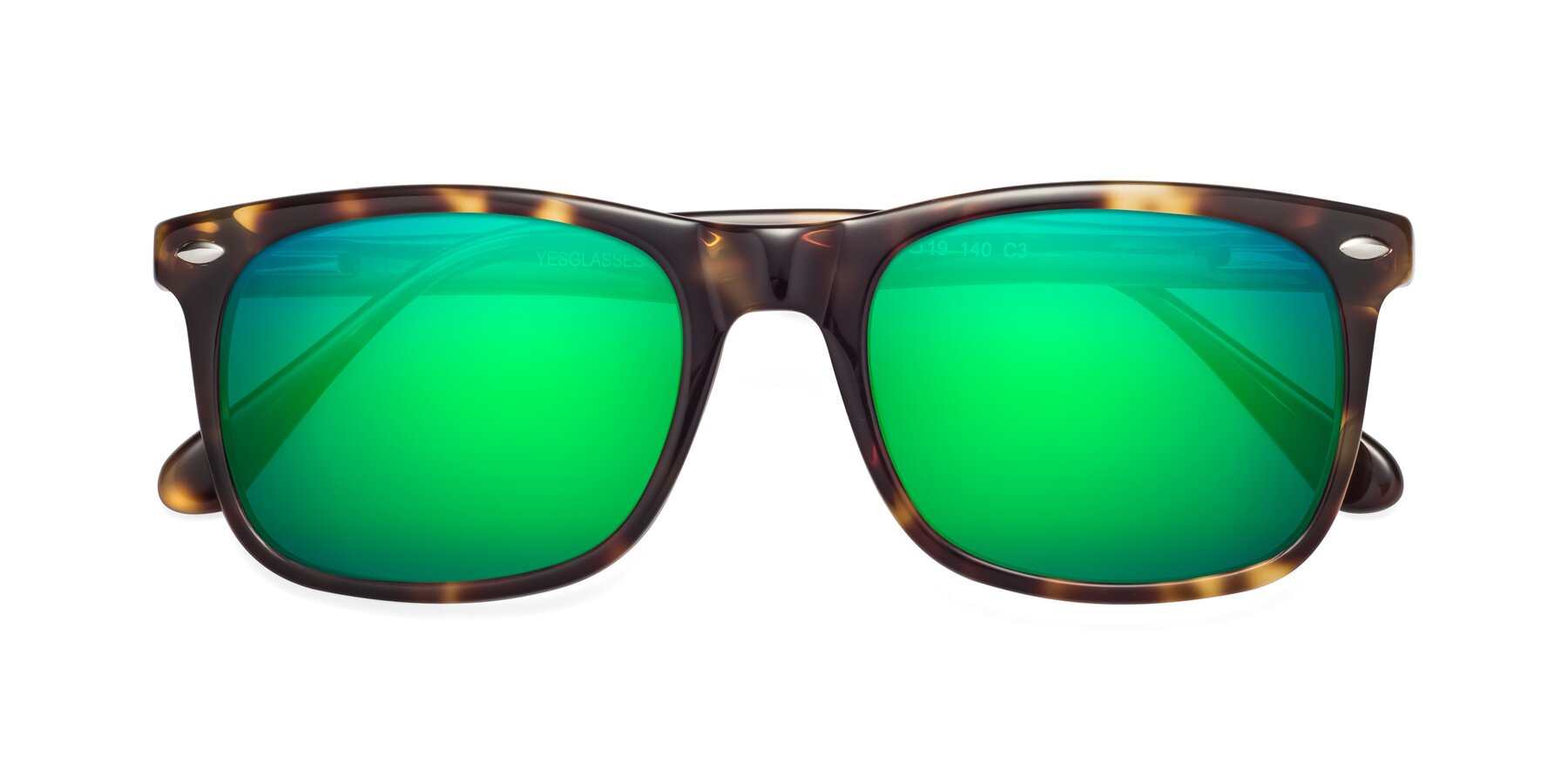 Folded Front of 007 in Yellow Tortoise with Green Mirrored Lenses