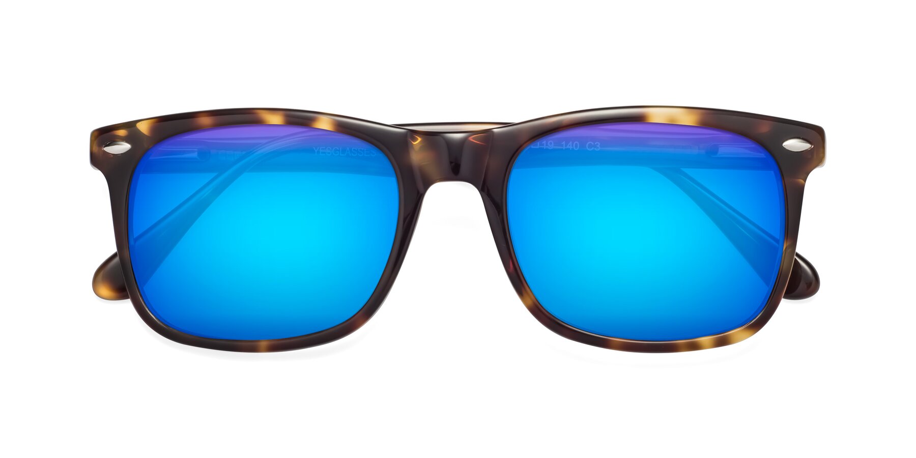 Folded Front of 007 in Yellow Tortoise with Blue Mirrored Lenses