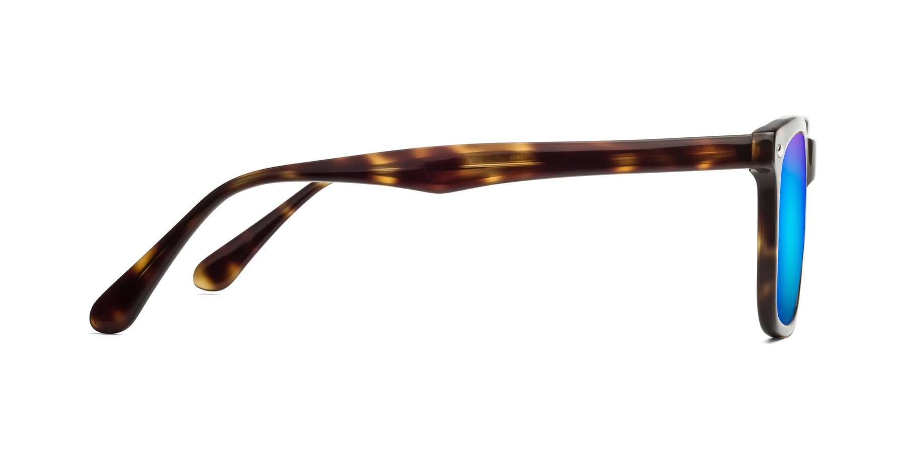 Side of 007 in Yellow Tortoise with Blue Mirrored Lenses