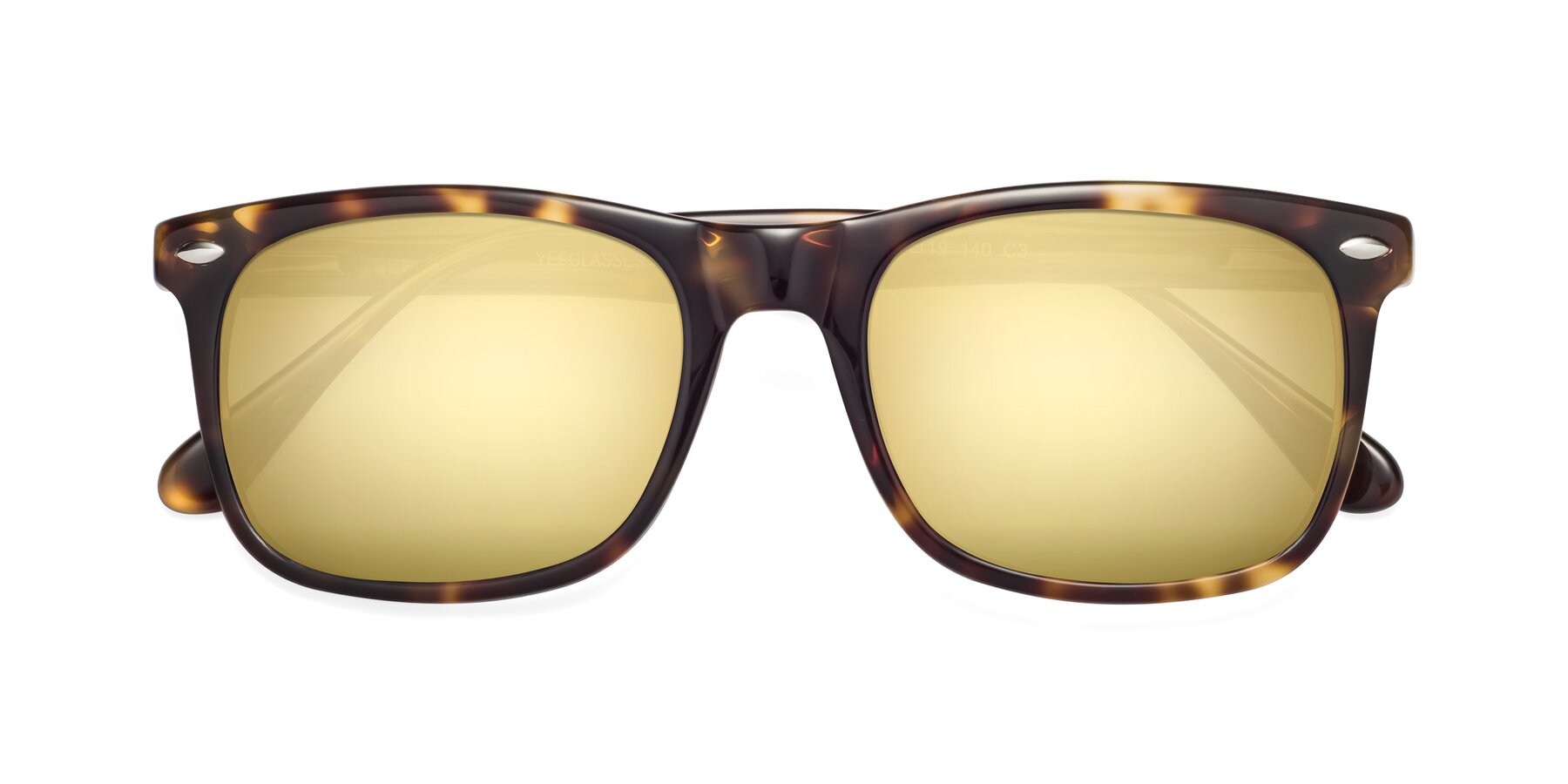 Folded Front of 007 in Yellow Tortoise with Gold Mirrored Lenses