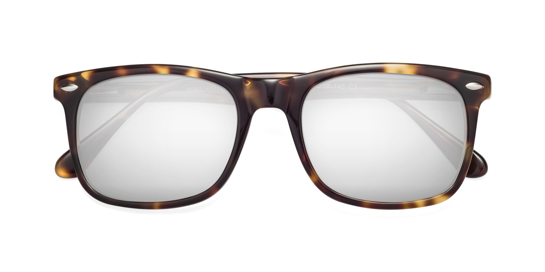 Folded Front of 007 in Yellow Tortoise with Silver Mirrored Lenses