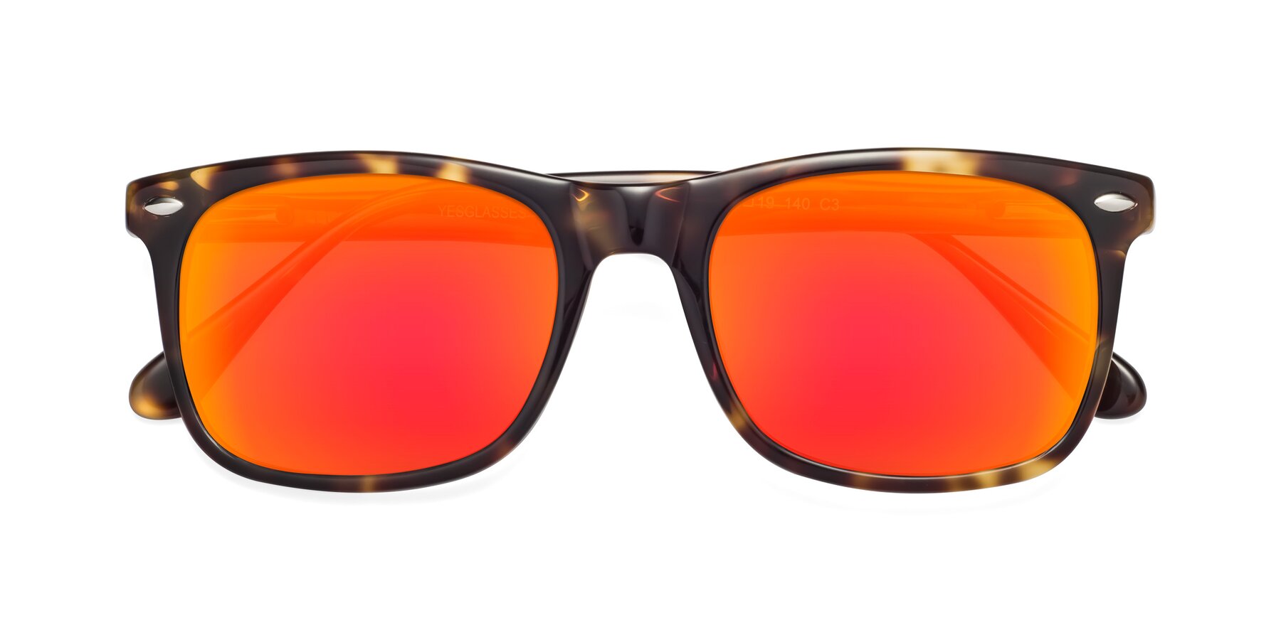 Folded Front of 007 in Yellow Tortoise with Red Gold Mirrored Lenses