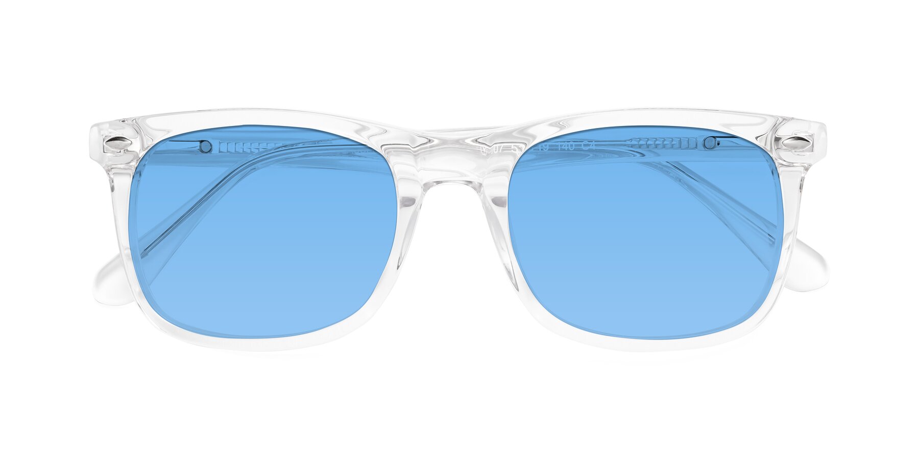 Folded Front of 007 in Clear with Medium Blue Tinted Lenses