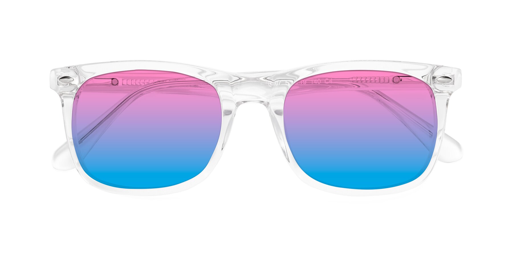 Folded Front of 007 in Clear with Pink / Blue Gradient Lenses