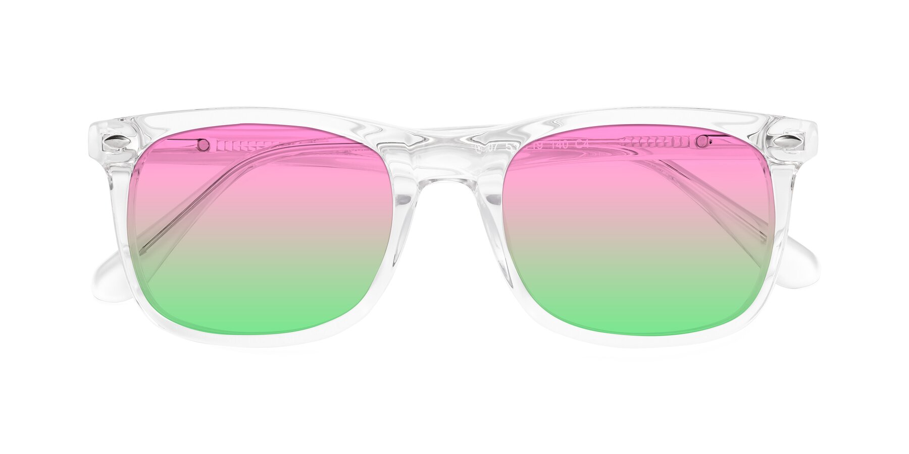 Folded Front of 007 in Clear with Pink / Green Gradient Lenses