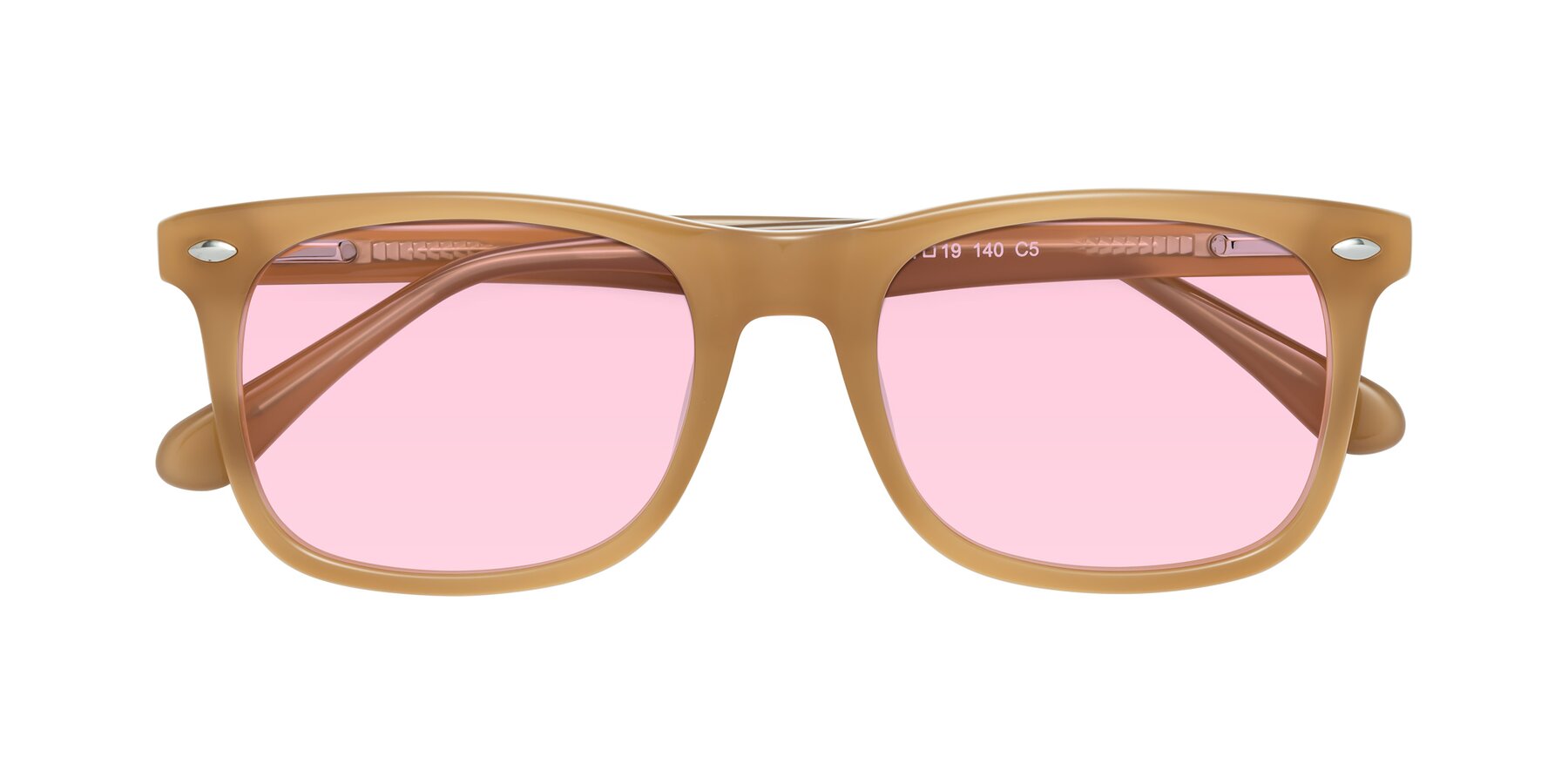 Folded Front of 007 in Caramel with Light Pink Tinted Lenses